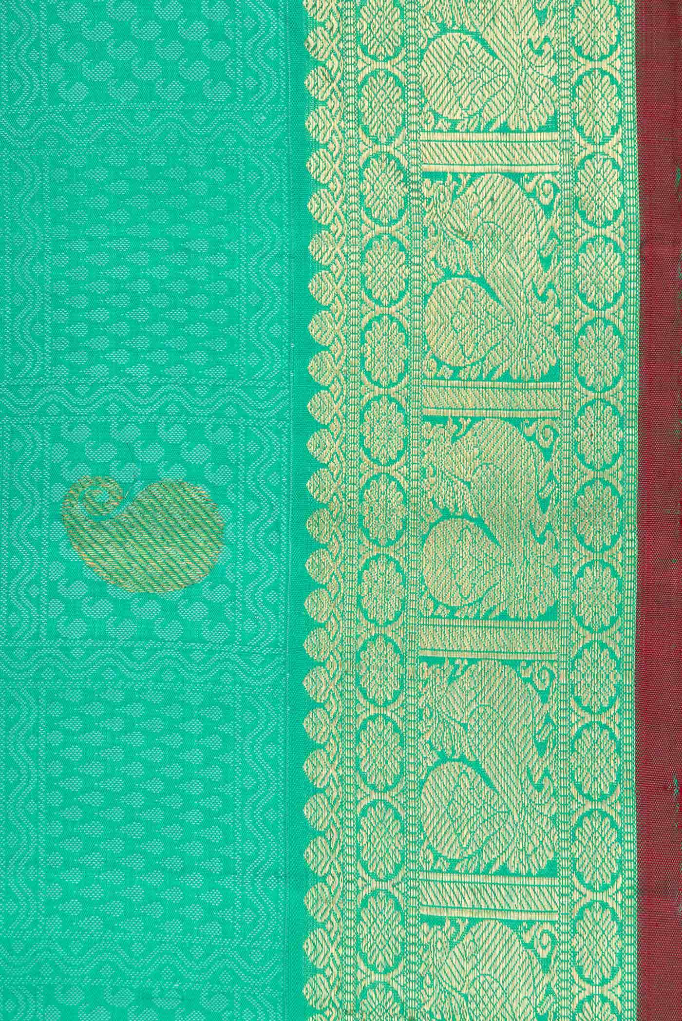 Pure Silk Pure Zari Sea Green Dual Tone Kanchipuram Saree - Image 6