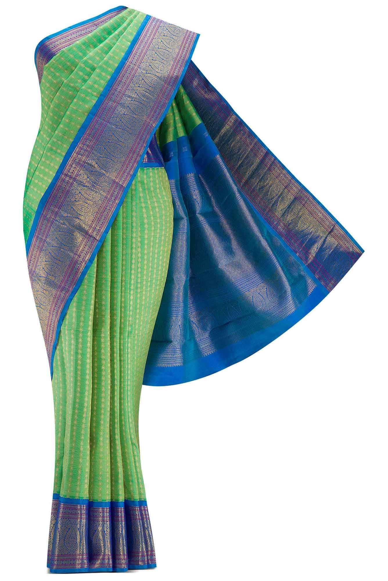 Pure Silk Pure Zari Sea Green Dual Tone Kanjivaram Saree
