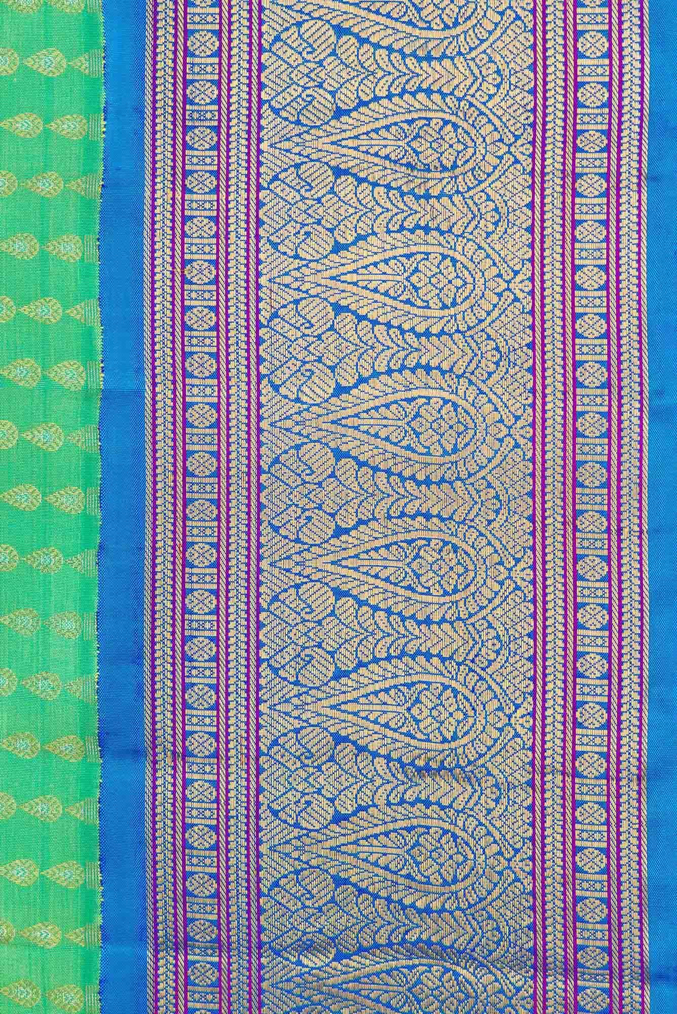 Pure Silk Pure Zari Sea Green Dual Tone Kanjivaram Saree - Image 5