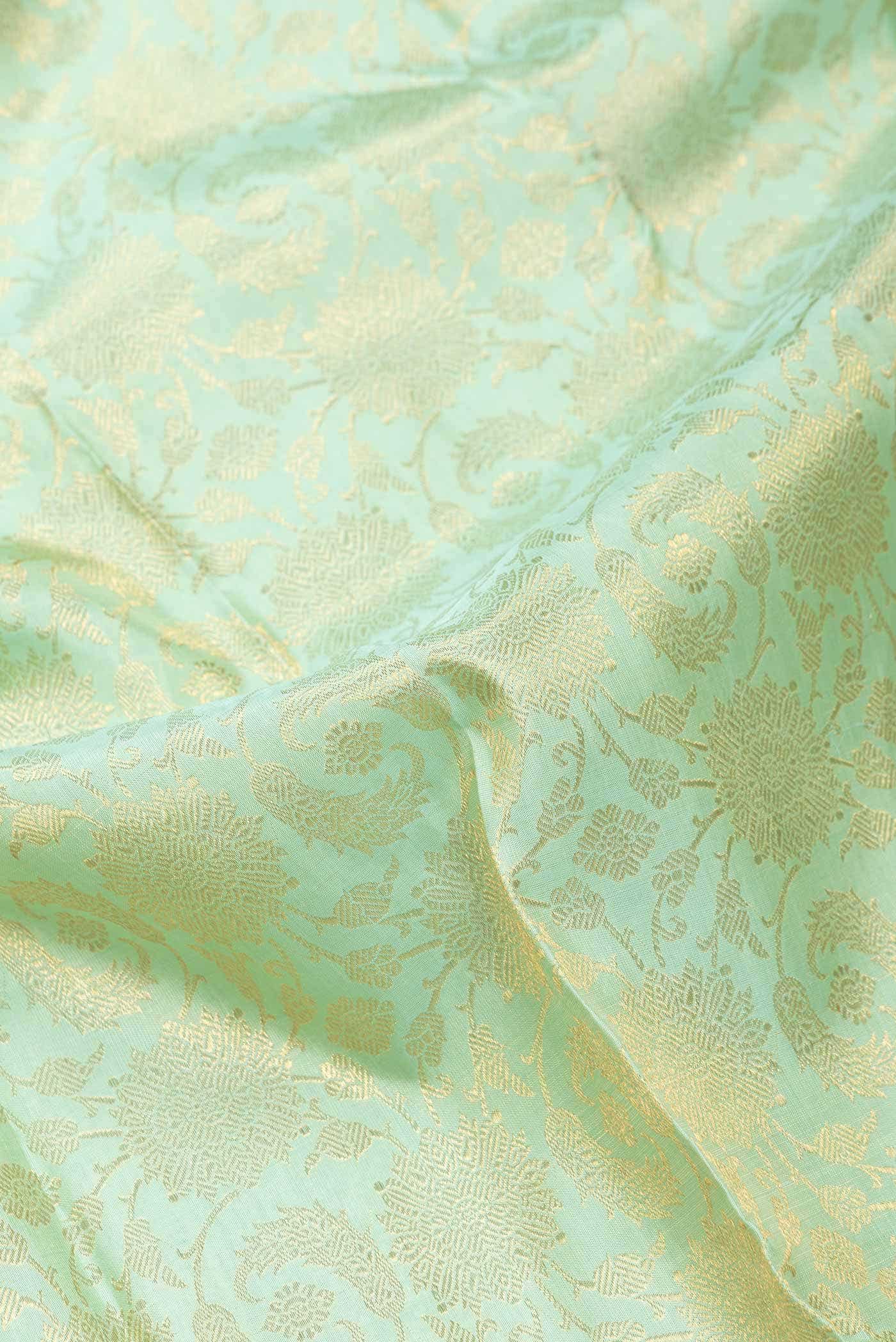 Pure Silk Pure Zari Sea Green Dual Tone Kanjivaram Saree - Image 3