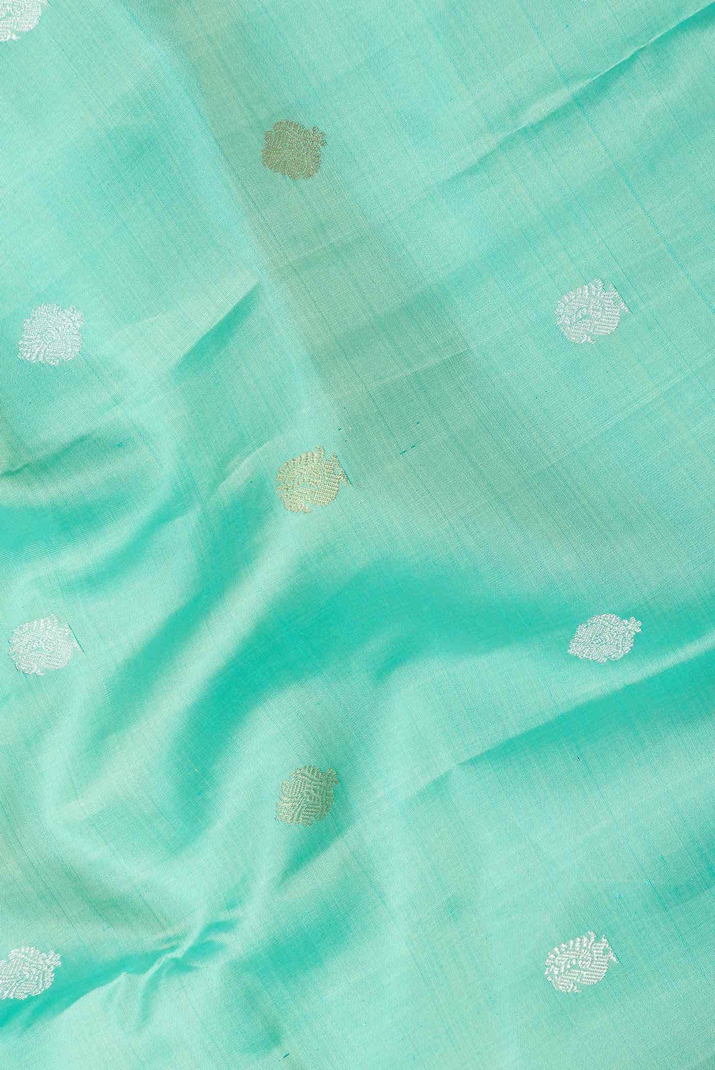 Pure Silk Pure Zari Sea Green Dual Tone Kanchipuram Saree - Image 3