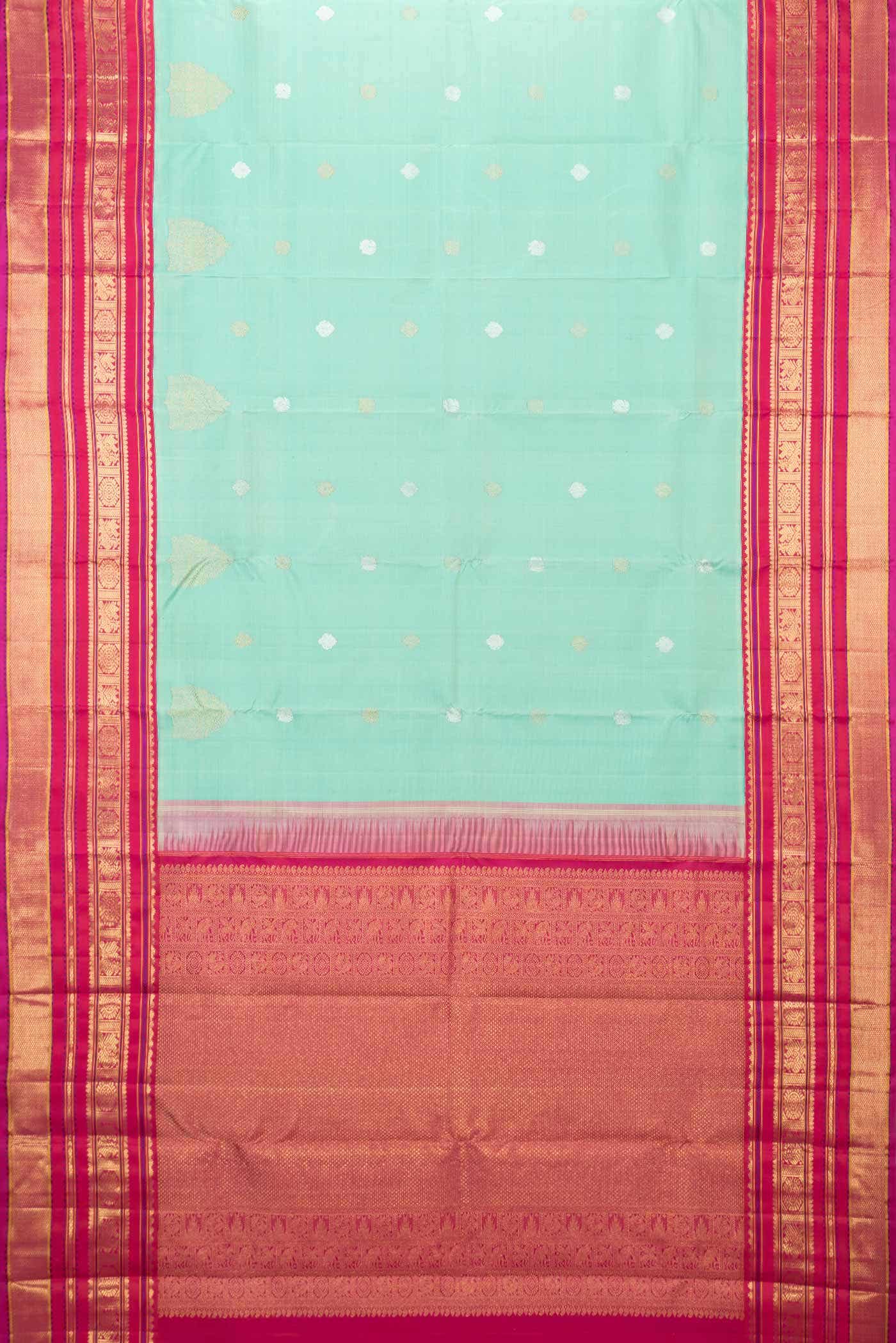 Pure Silk Pure Zari Sea Green Dual Tone Kanchipuram Saree - Image 4