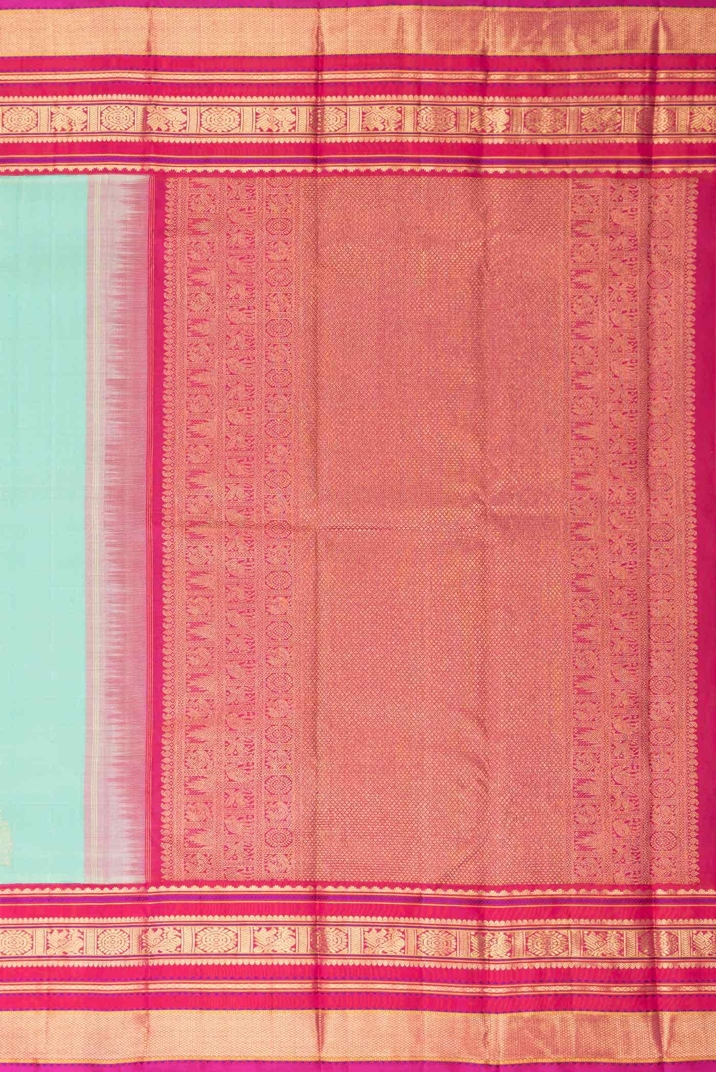 Pure Silk Pure Zari Sea Green Dual Tone Kanchipuram Saree - Image 5