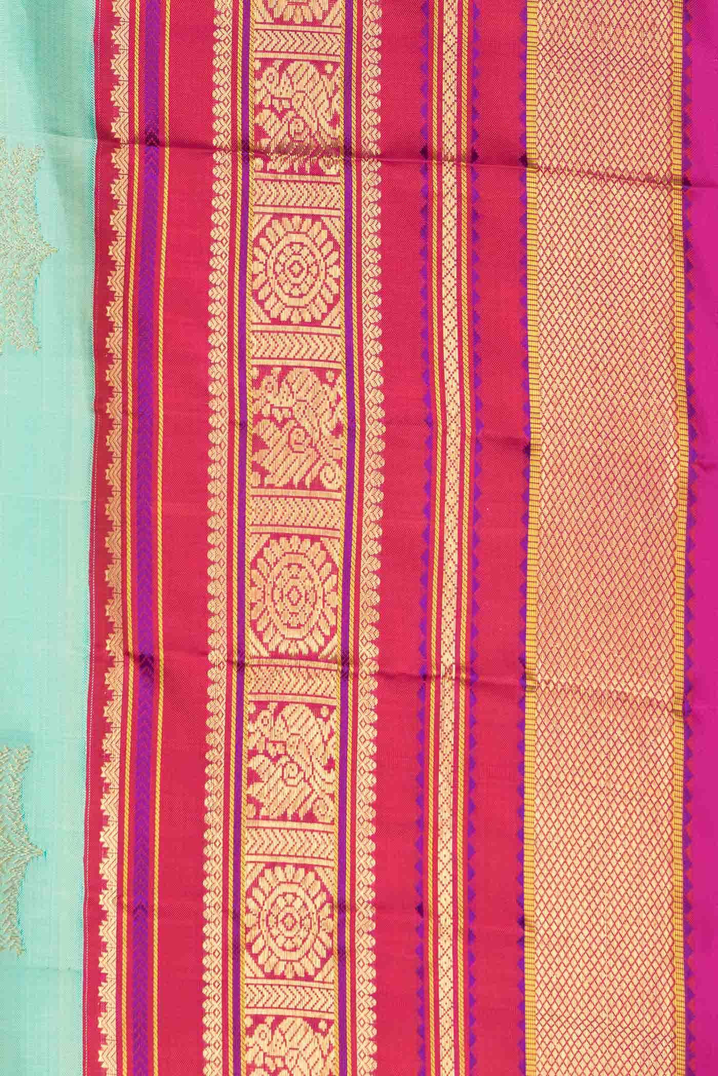Pure Silk Pure Zari Sea Green Dual Tone Kanchipuram Saree - Image 6
