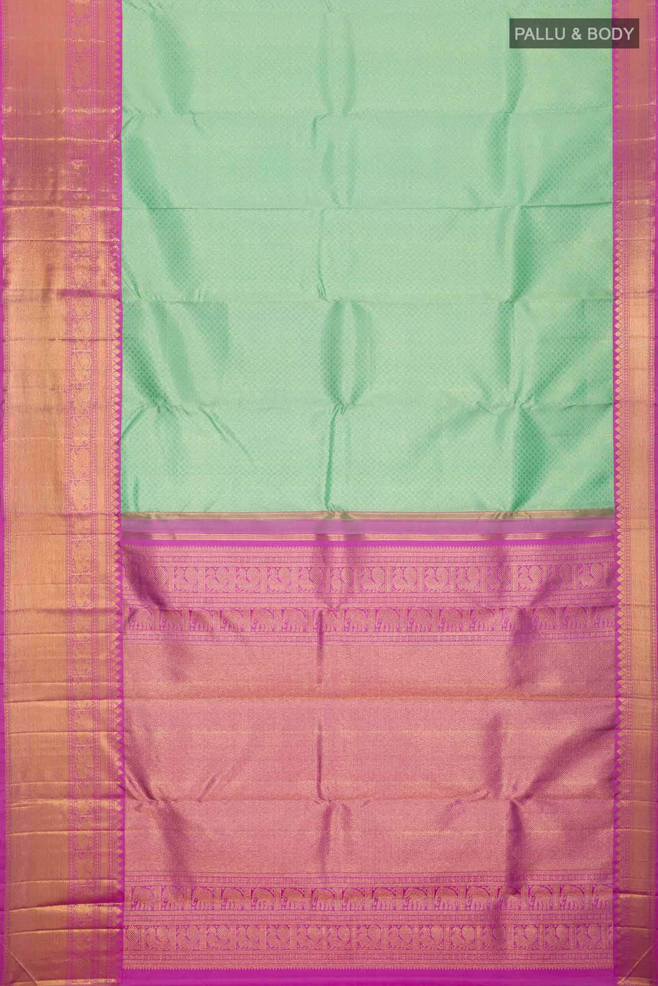 Pure Silk Pure Zari Sea Green Dual Tone Kanjivaram Saree - Image 4