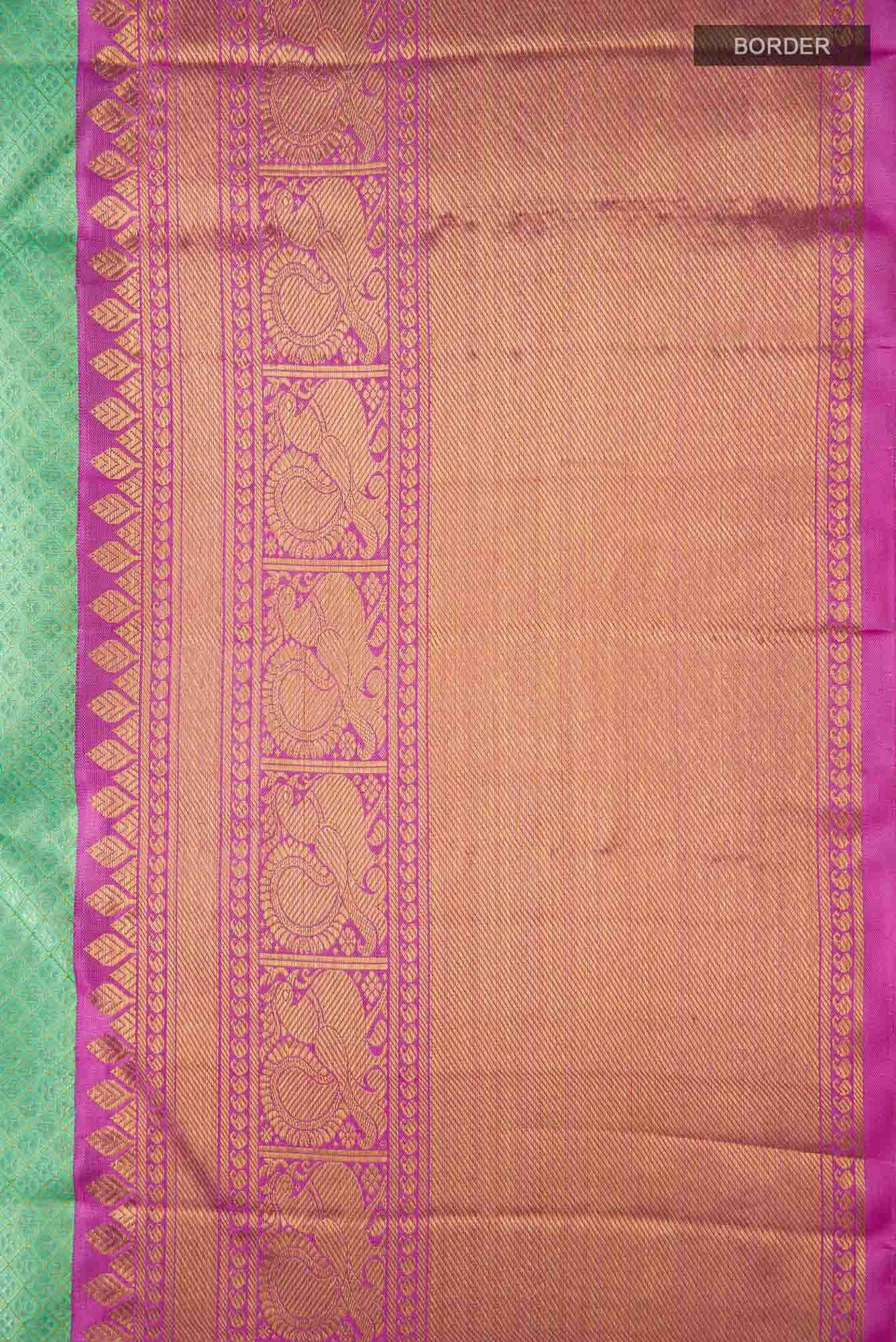 Pure Silk Pure Zari Sea Green Dual Tone Kanjivaram Saree - Image 5