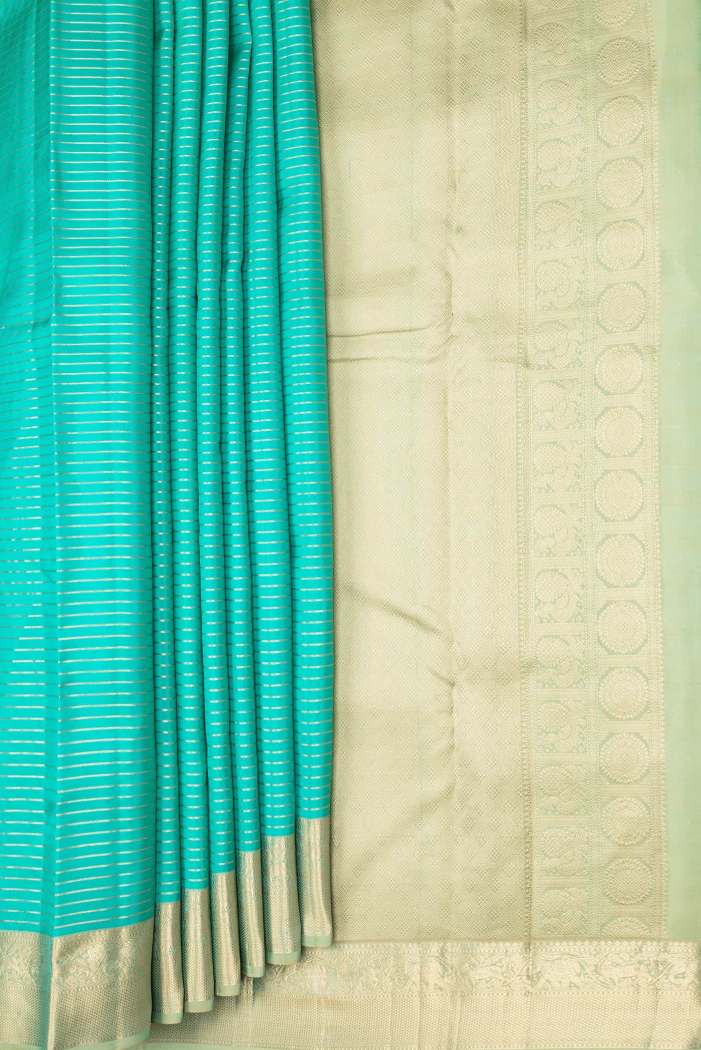 Turquoise Kanjivaram Silk Saree - Image 4