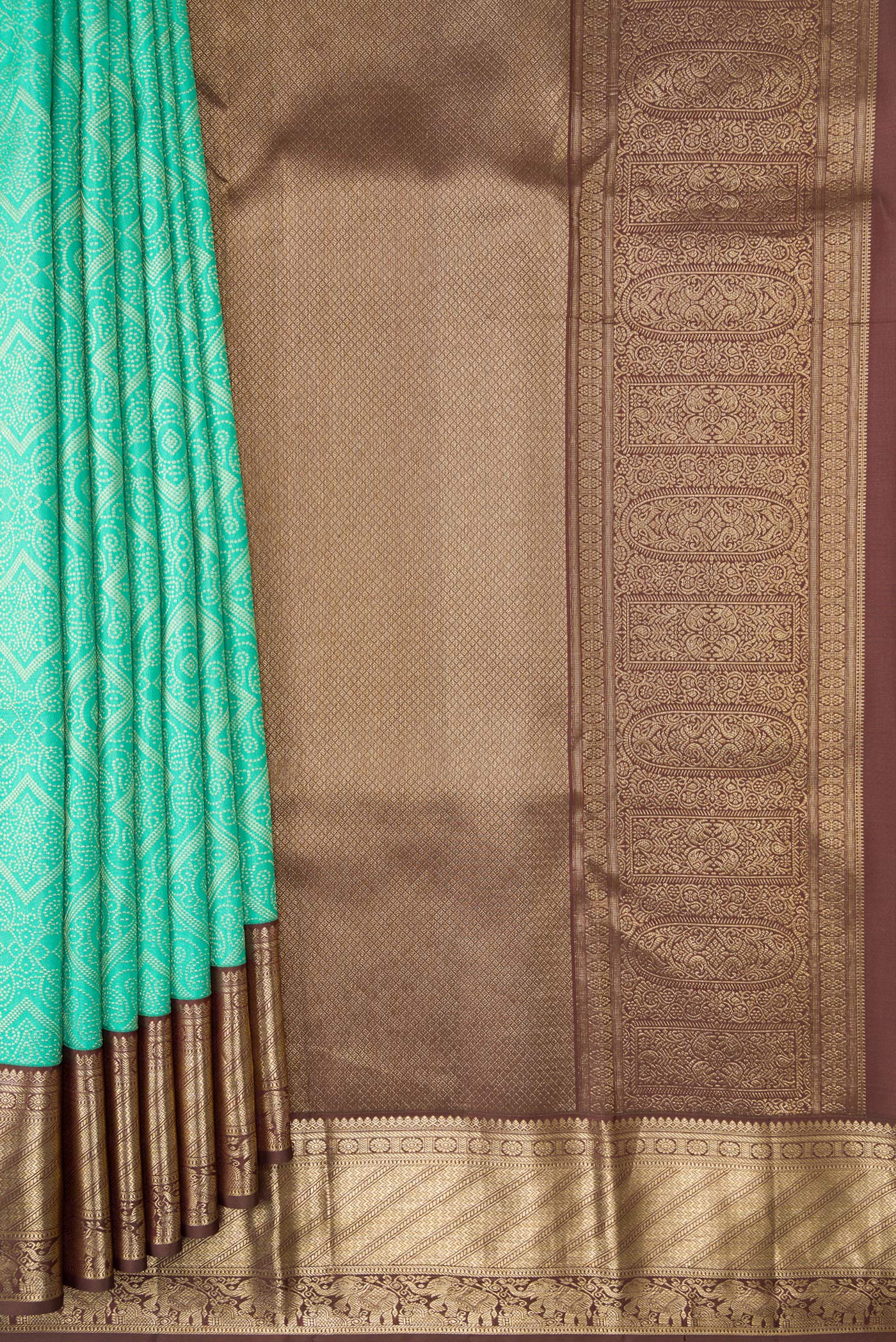 Turquoise Kanjivaram Silk Saree - Image 4