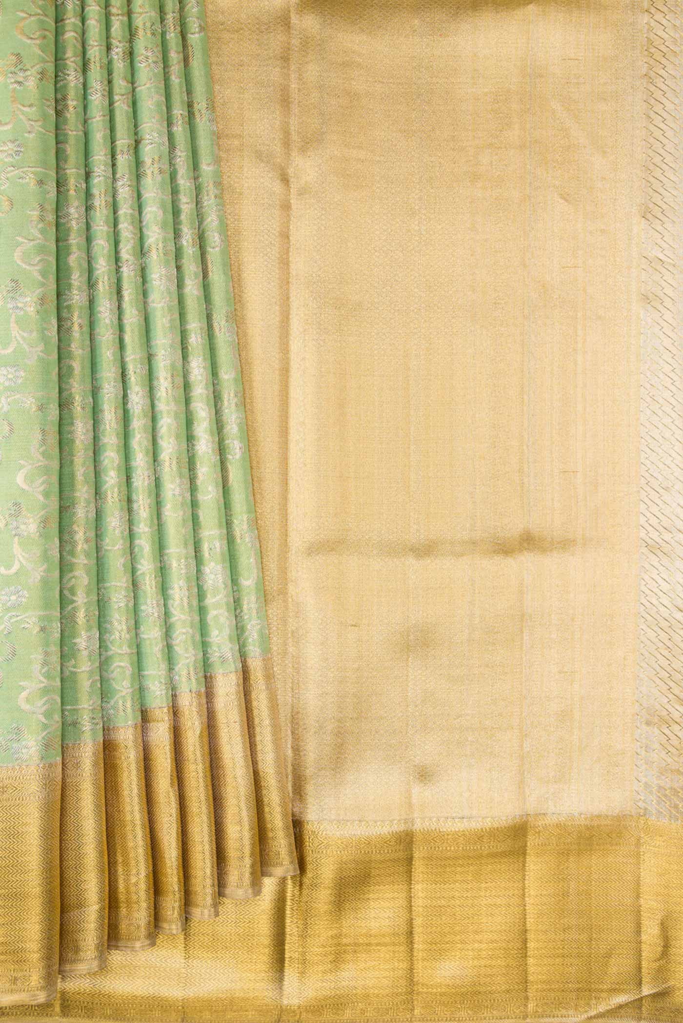 Sea Green Dual Tone Kanjivaram Tissue Silk Saree - Image 4