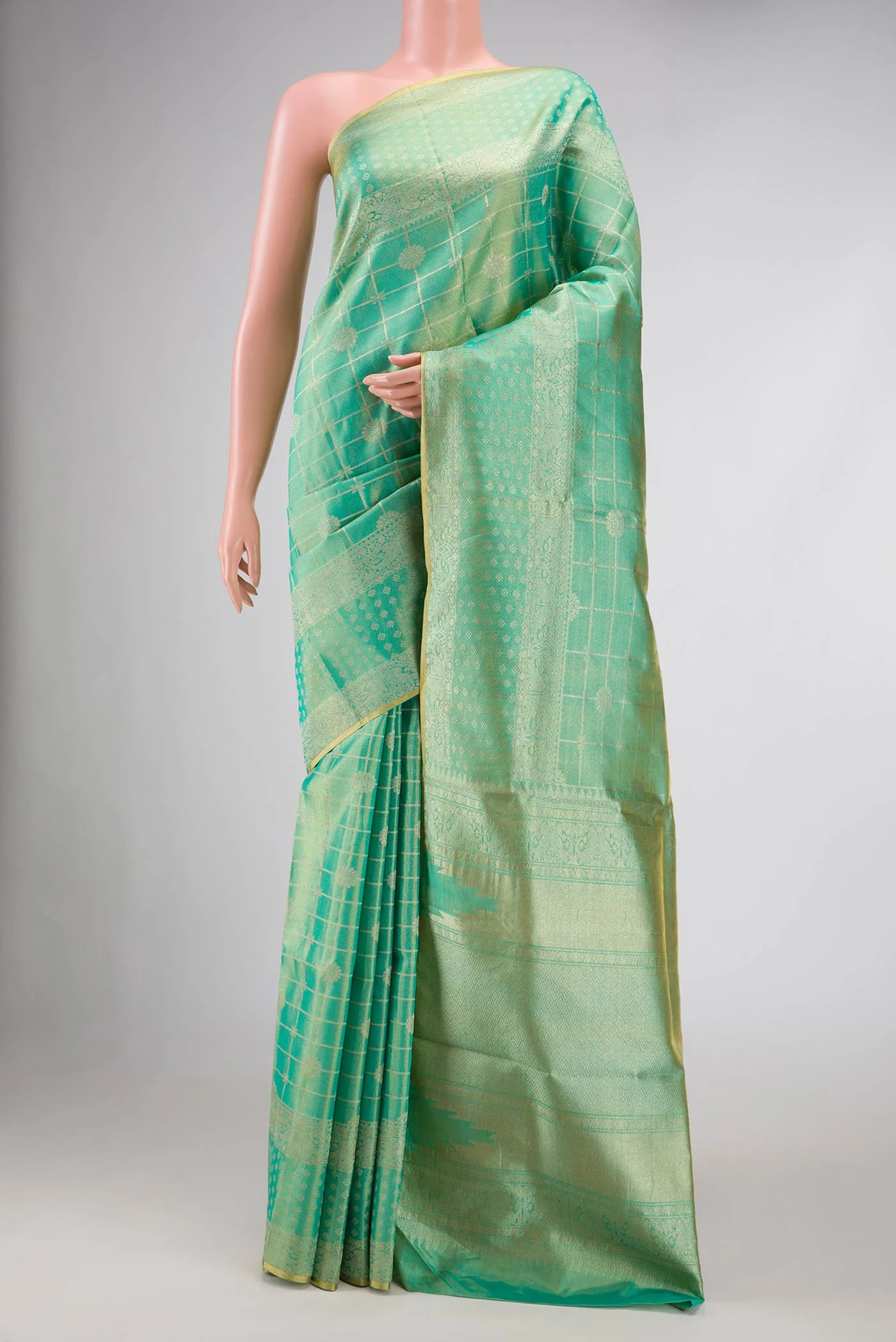 Sea Green Dual Tone Kanjivaram Tissue Silk Saree