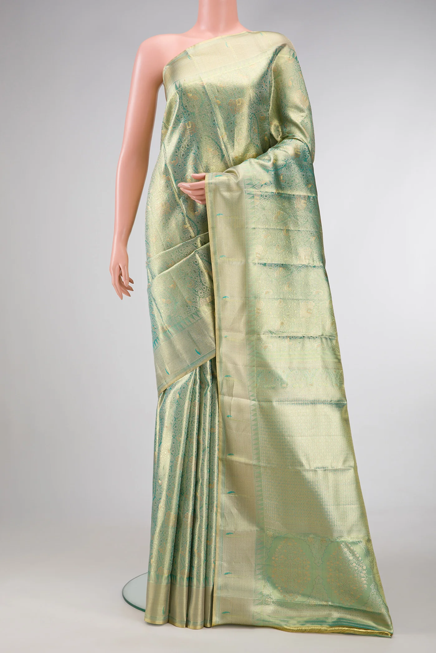 Sea Green Dual Tone Kanjivaram Tissue Silk Saree