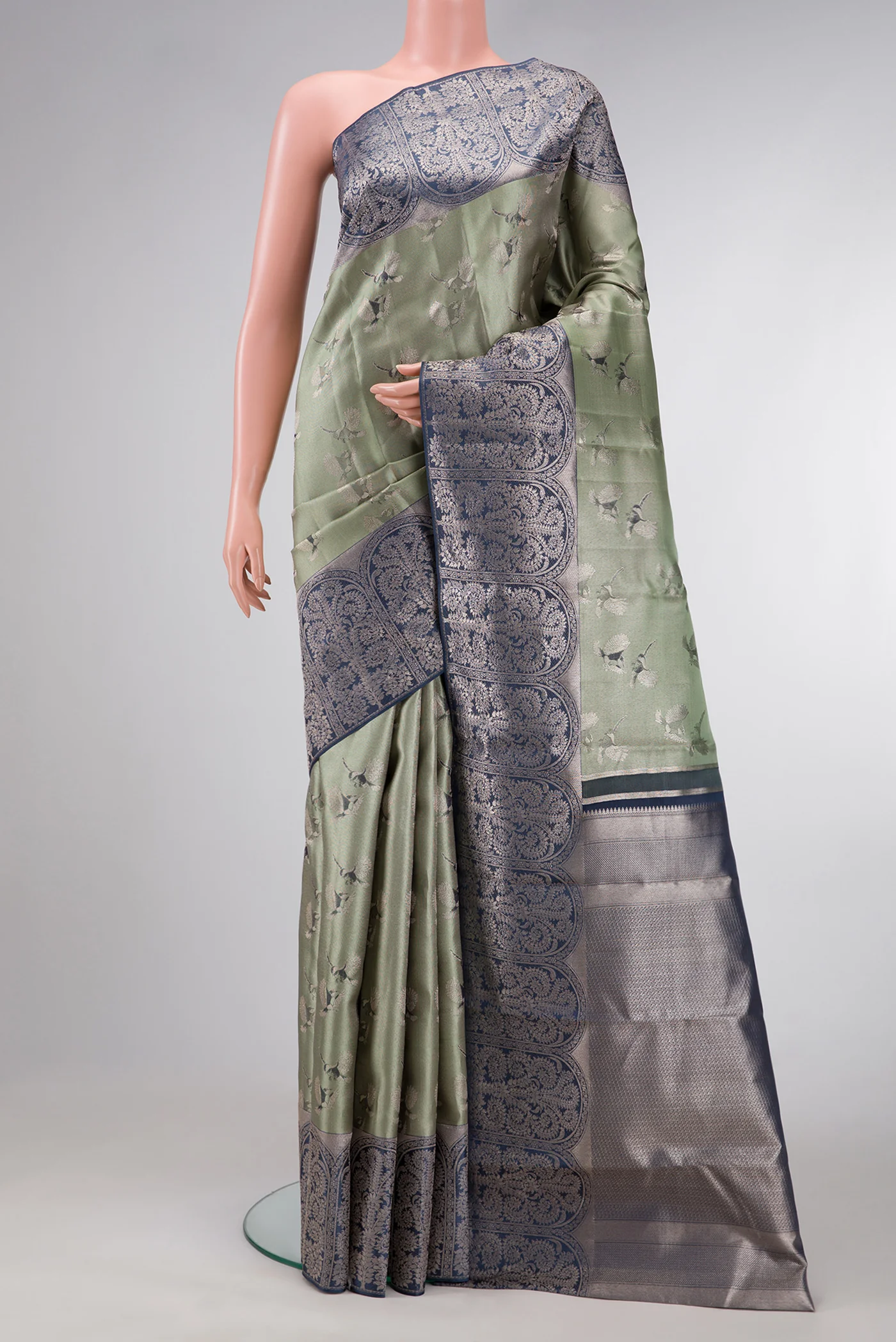 Grey Dual Tone Kanjivaram Tissue Silk Saree