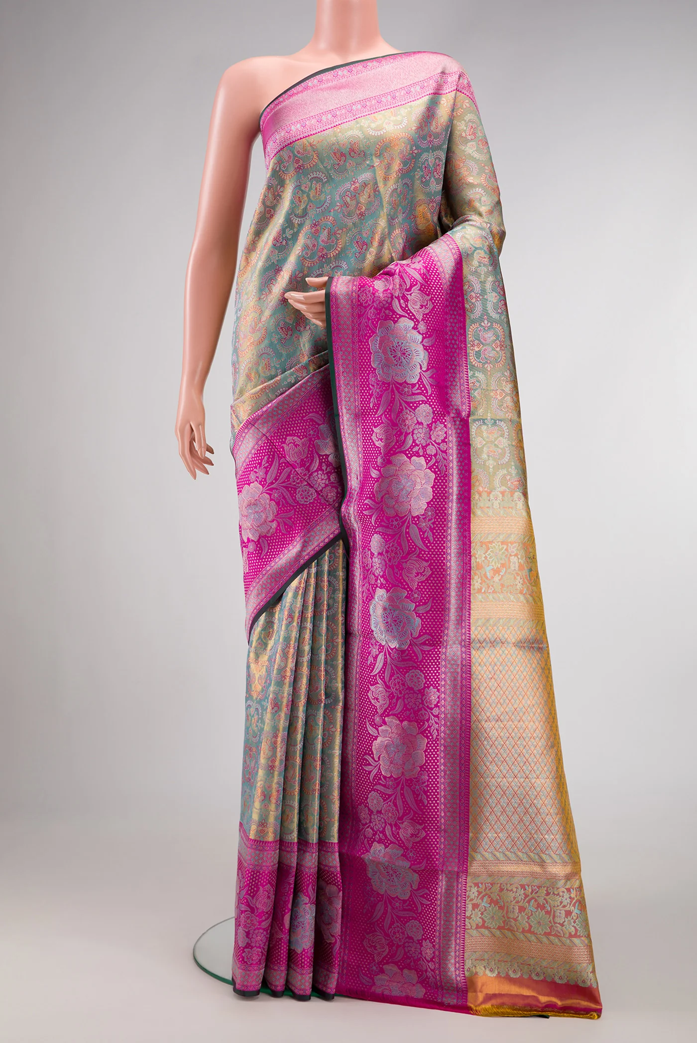 Sea Green Dual Tone Kanjivaram Tissue Silk Saree