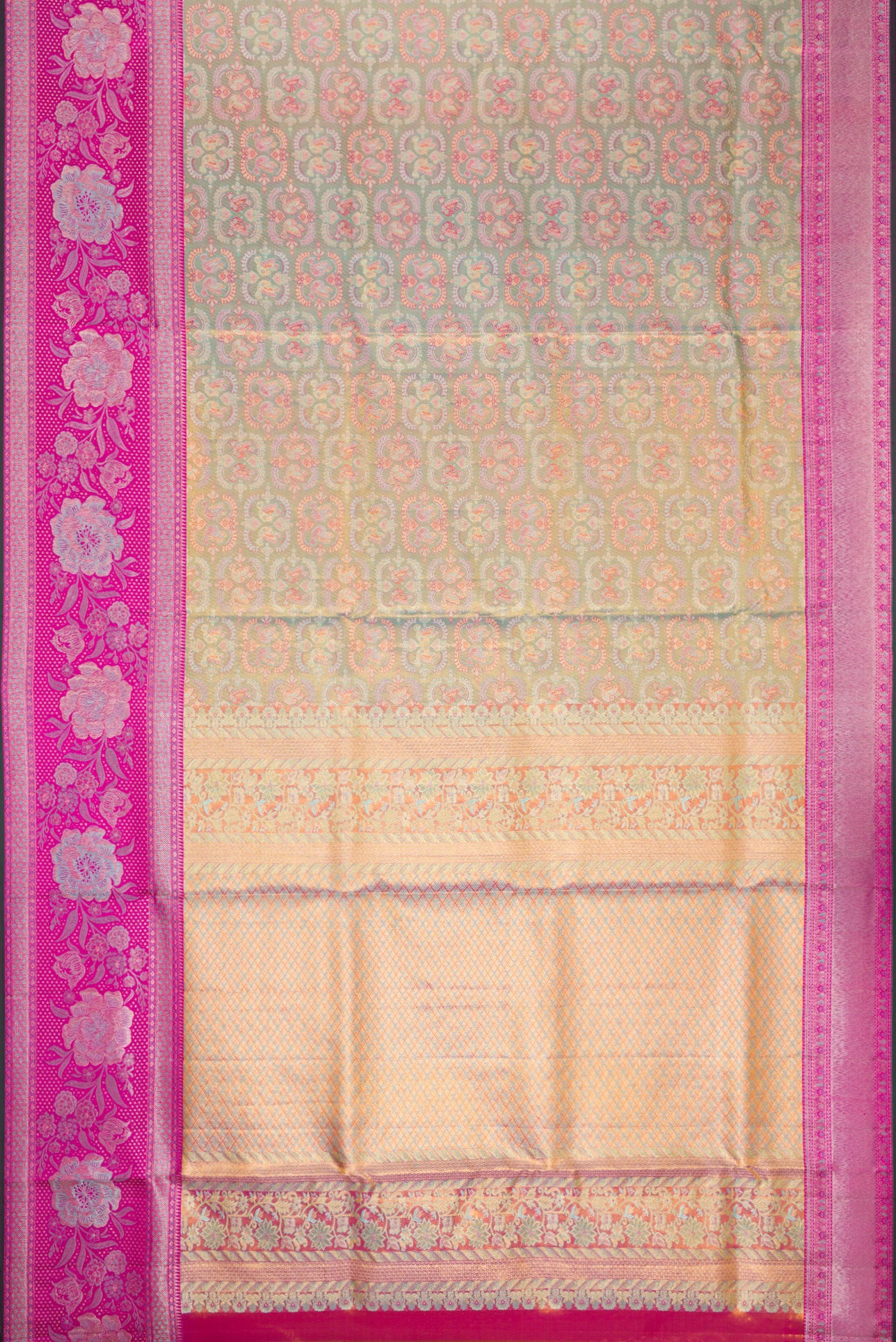 Sea Green Dual Tone Kanjivaram Tissue Silk Saree - Image 6