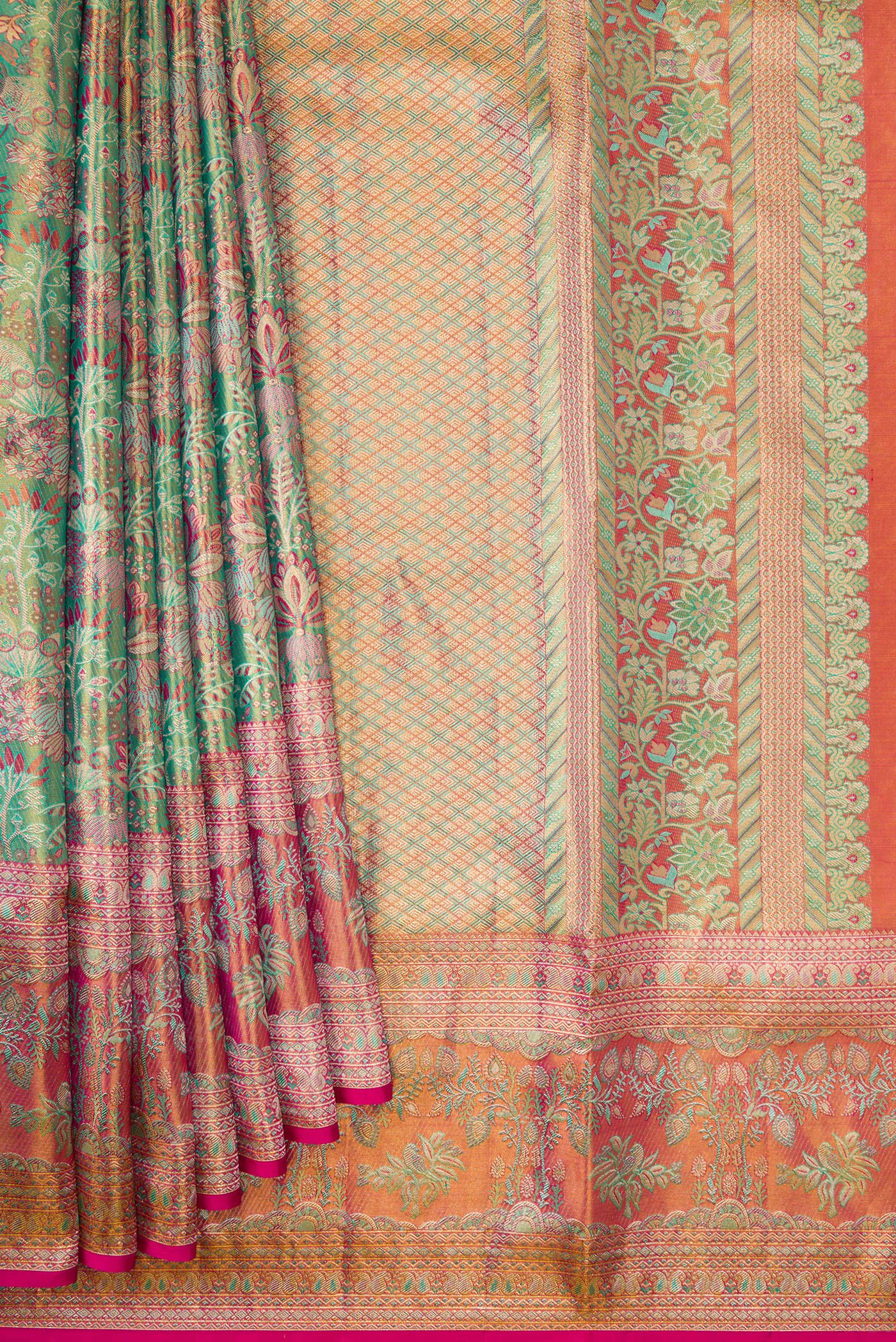 Sea Green Dual Tone Kanjivaram Tissue Silk Saree - Image 4