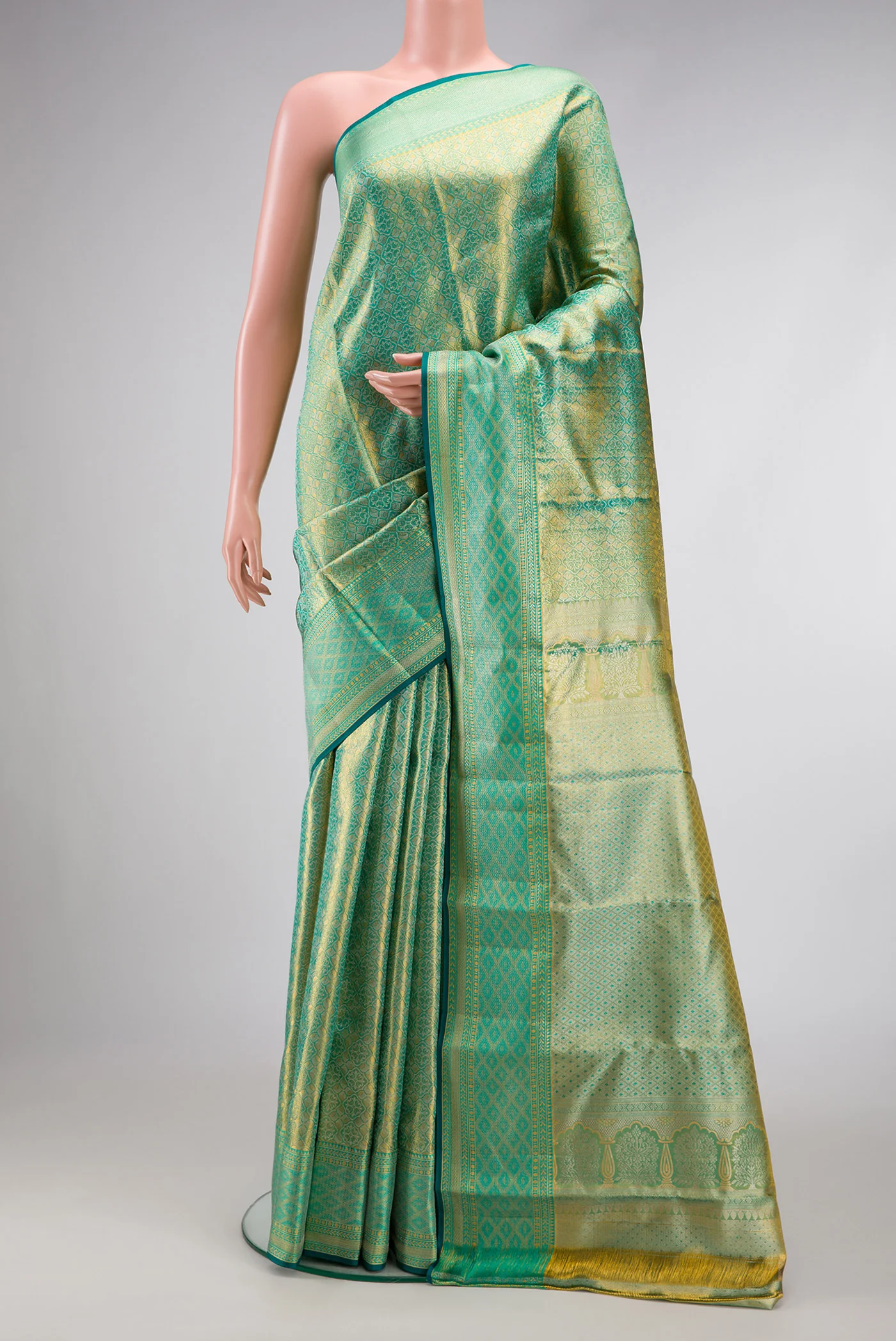 Sea Green Dual Tone Kanjivaram Tissue Silk Saree
