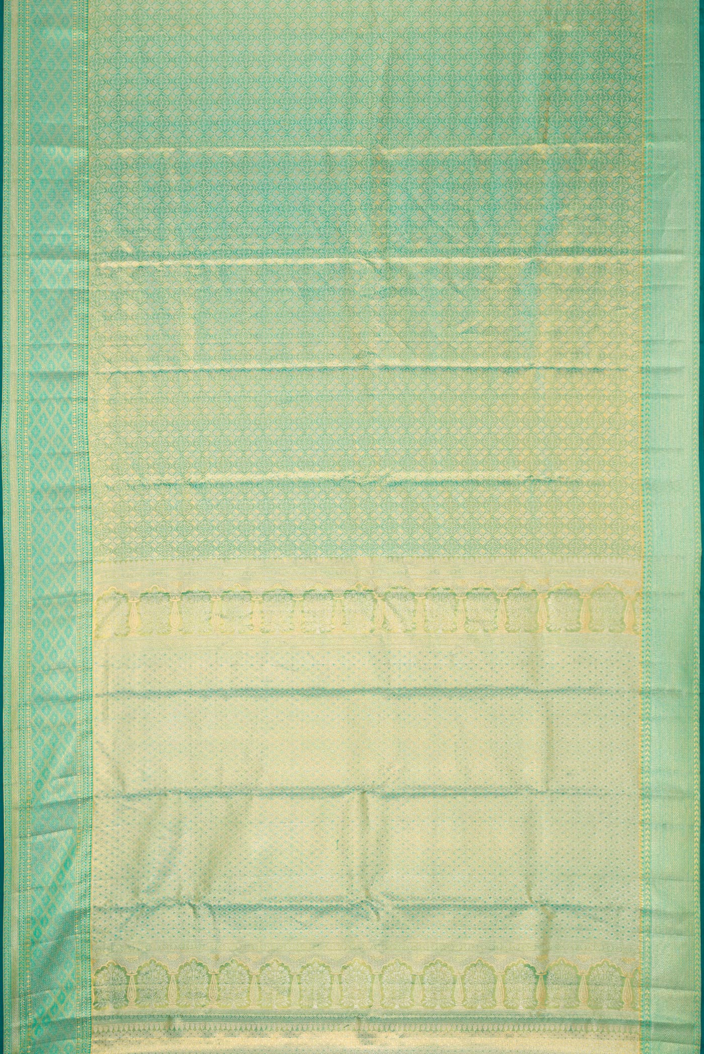 Sea Green Dual Tone Kanjivaram Tissue Silk Saree - Image 6