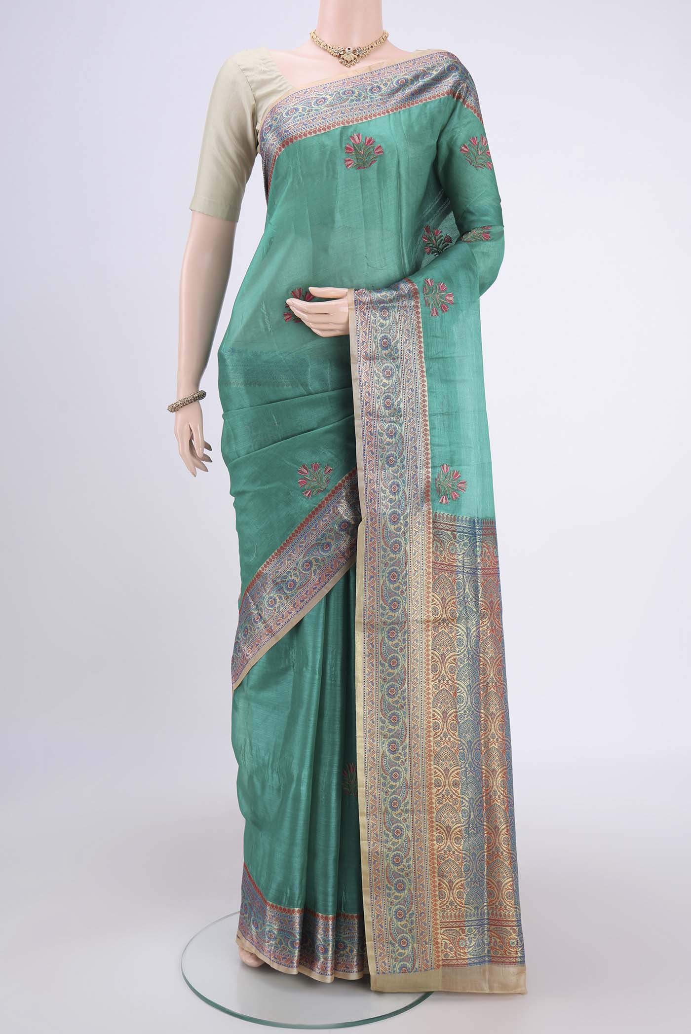 Sea Green Banarasi Tussar Silk Saree
