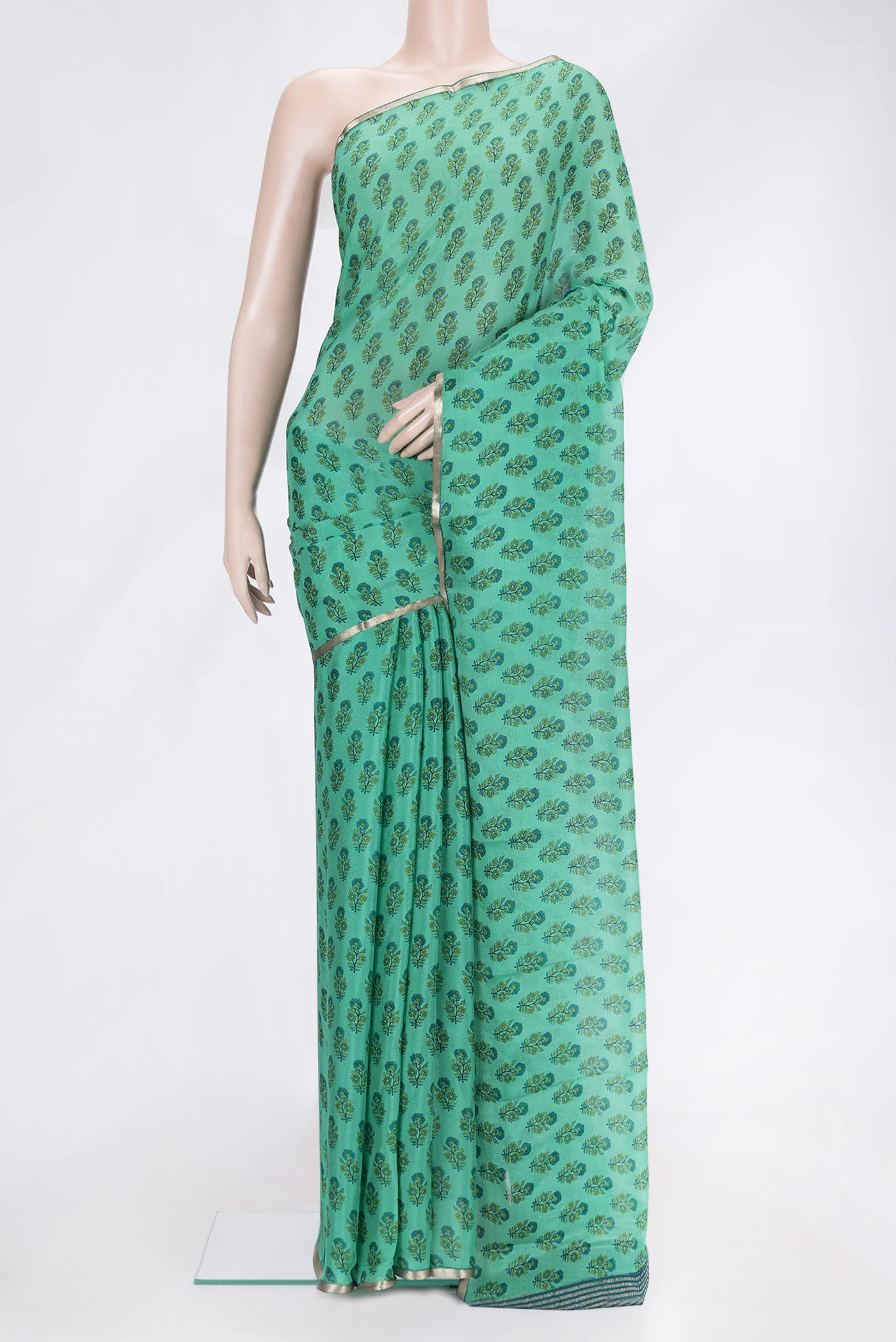 Sea Green Mysore Chiffon Saree