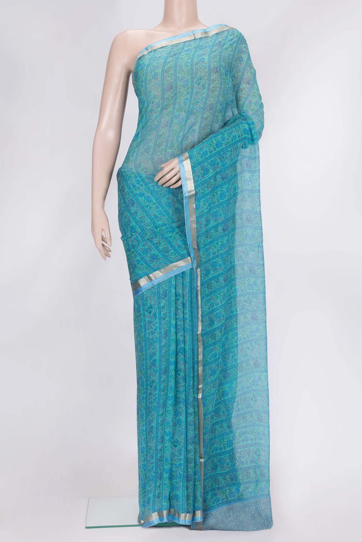 Light Blue Mysore Chiffon Saree