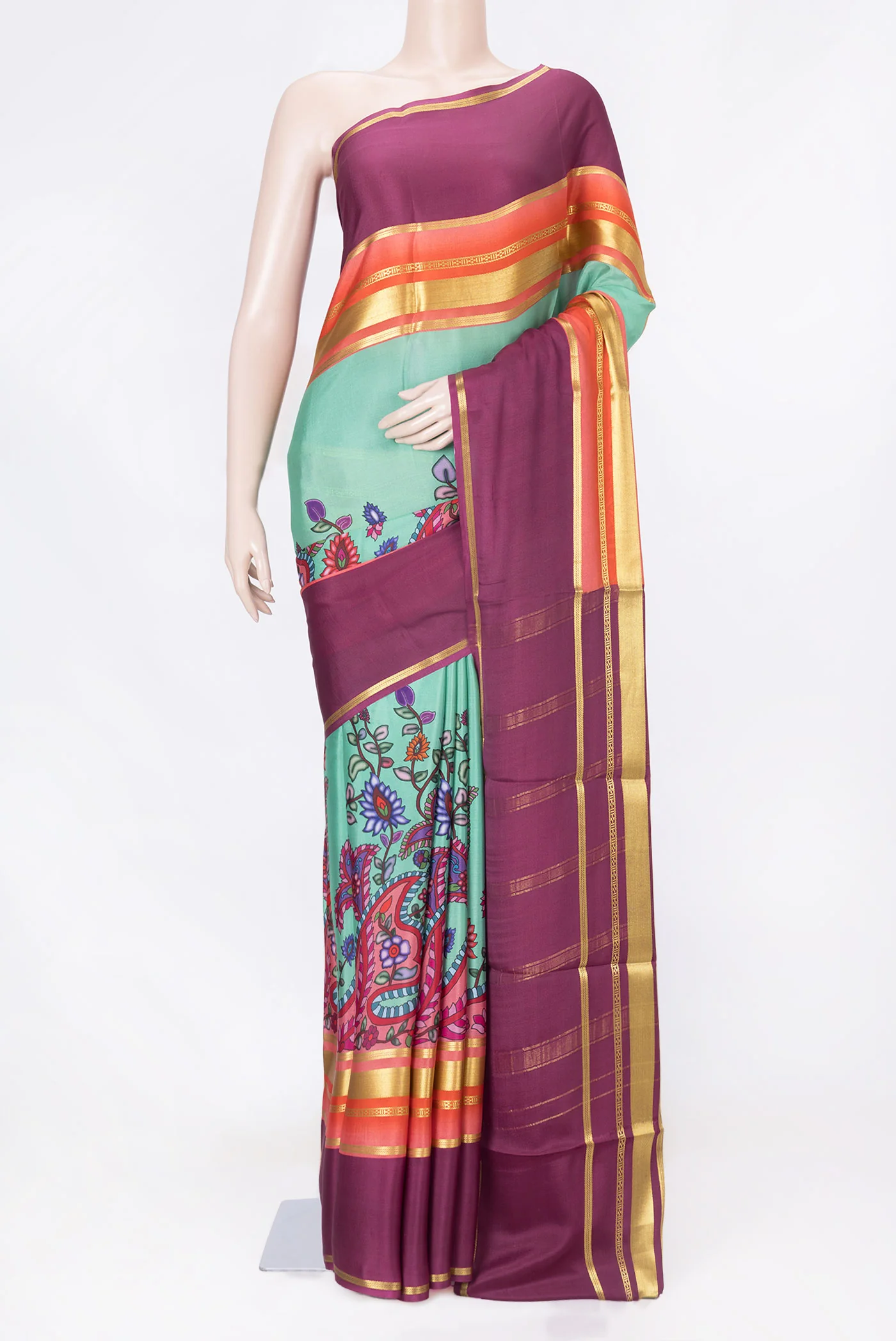 Sea Green Dual Tone Mysore Crepe Saree