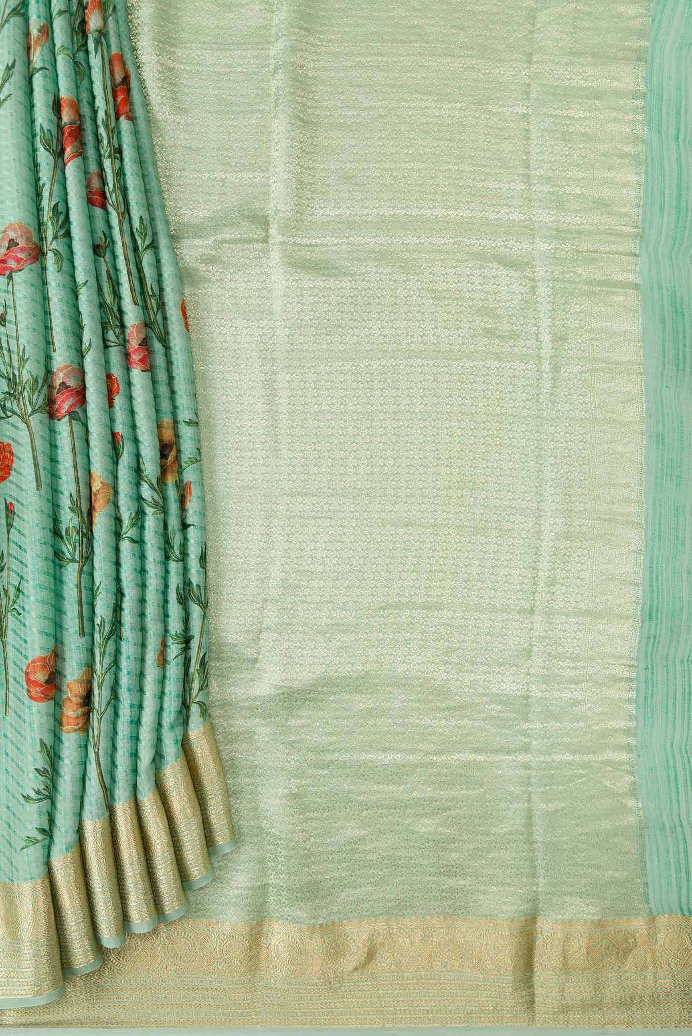 Sea Green Dual Tone Mysore Crepe Saree - Image 2