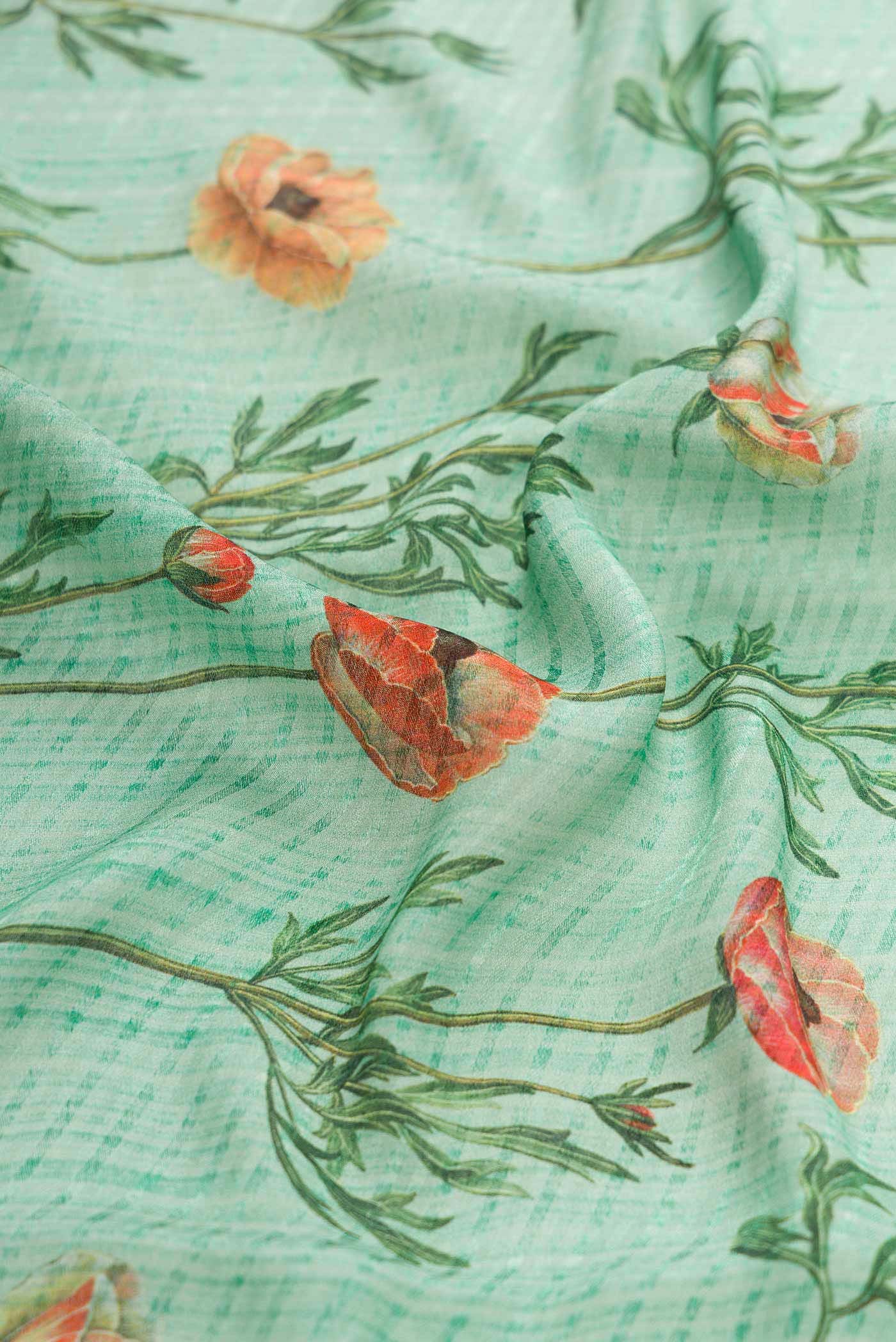 Sea Green Dual Tone Mysore Crepe Saree - Image 3