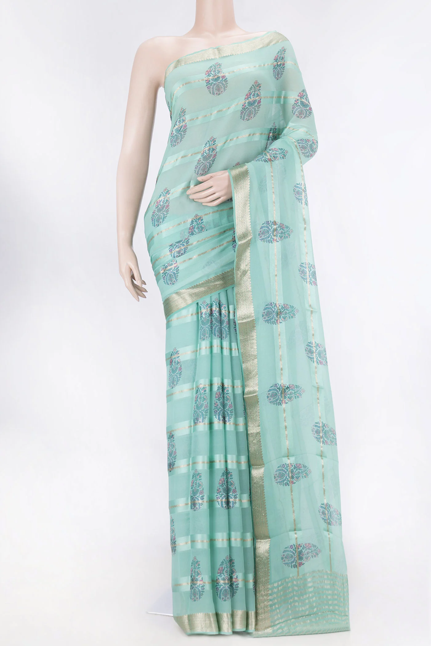 Sea Green Dual Tone Mysore Georgette Saree