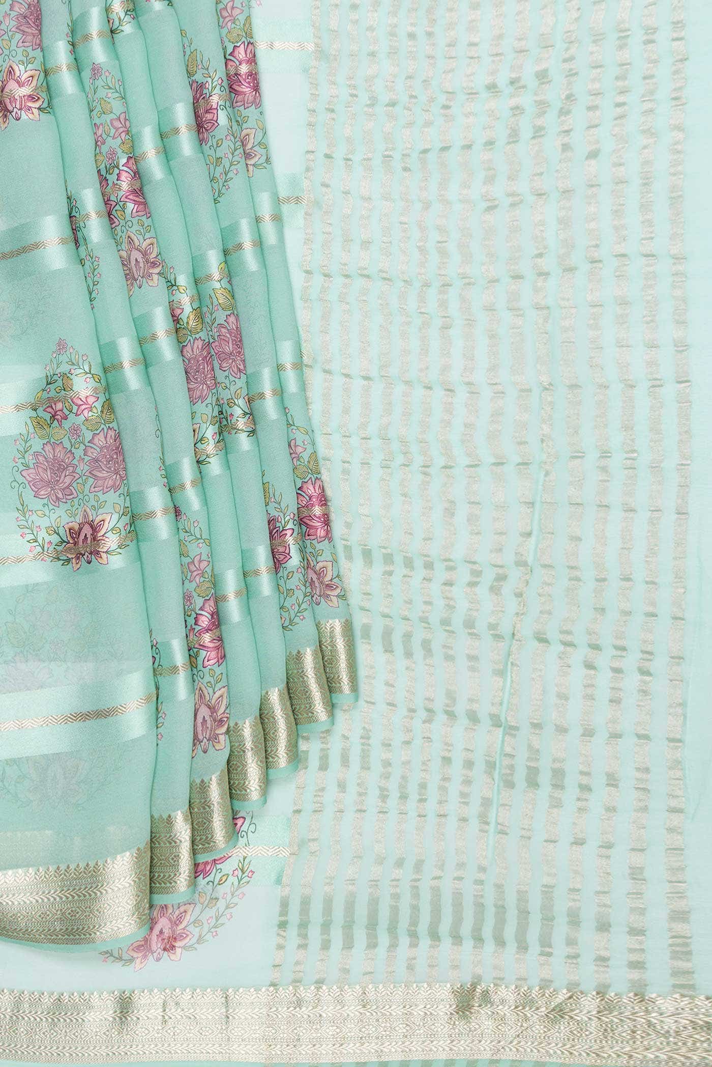 Sea Green Dual Tone Mysore Georgette Saree - Image 2