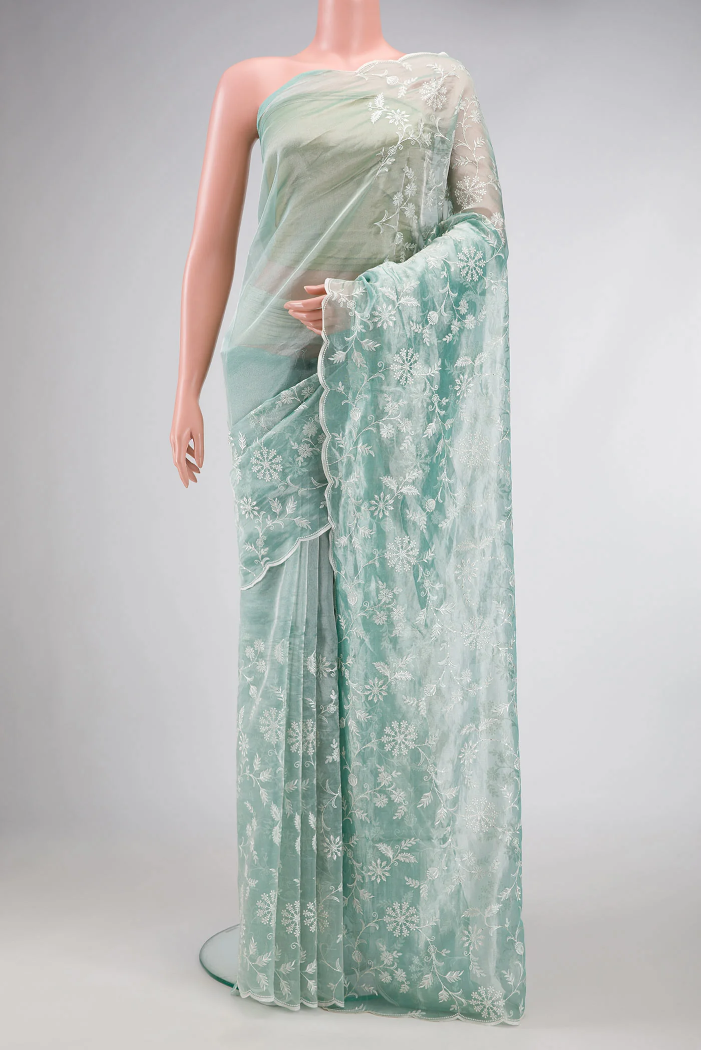 Light Blue Organza Silk Saree - Image 2