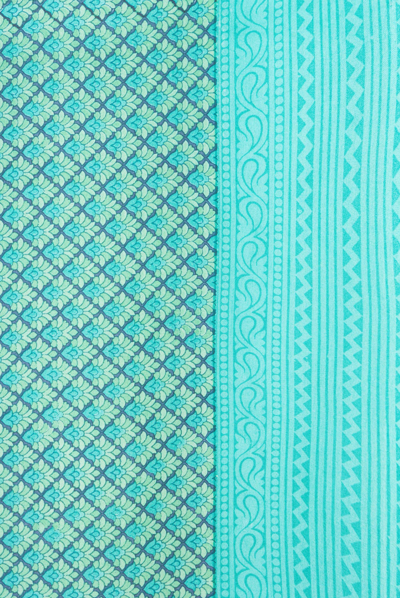 Turquoise Printed Silk Saree - Image 3