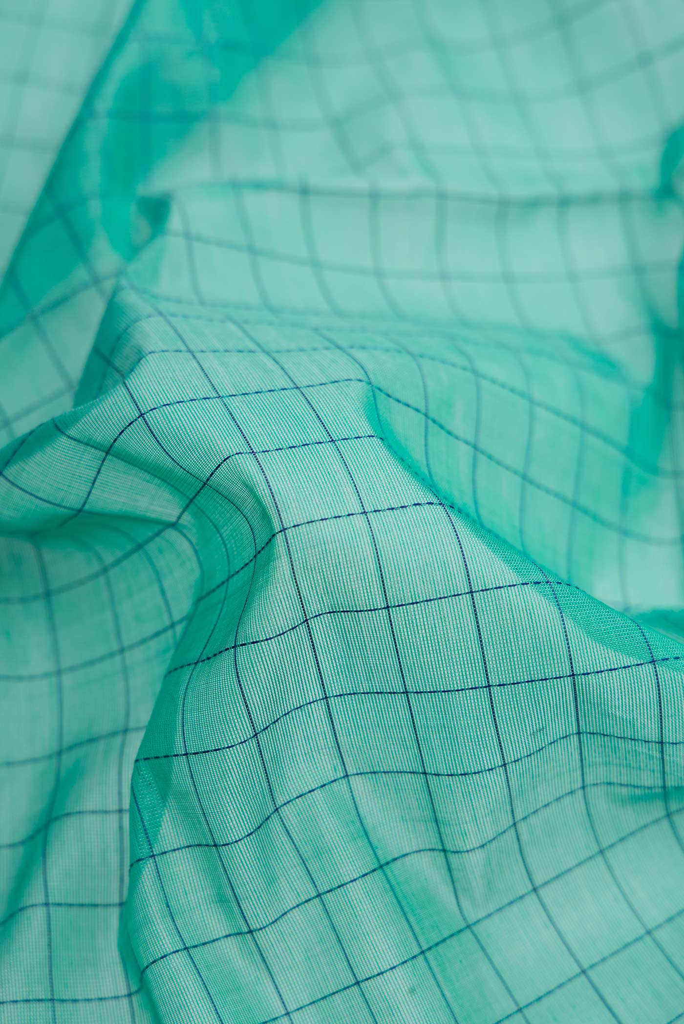 Turquoise Silk Cotton Saree - Image 2