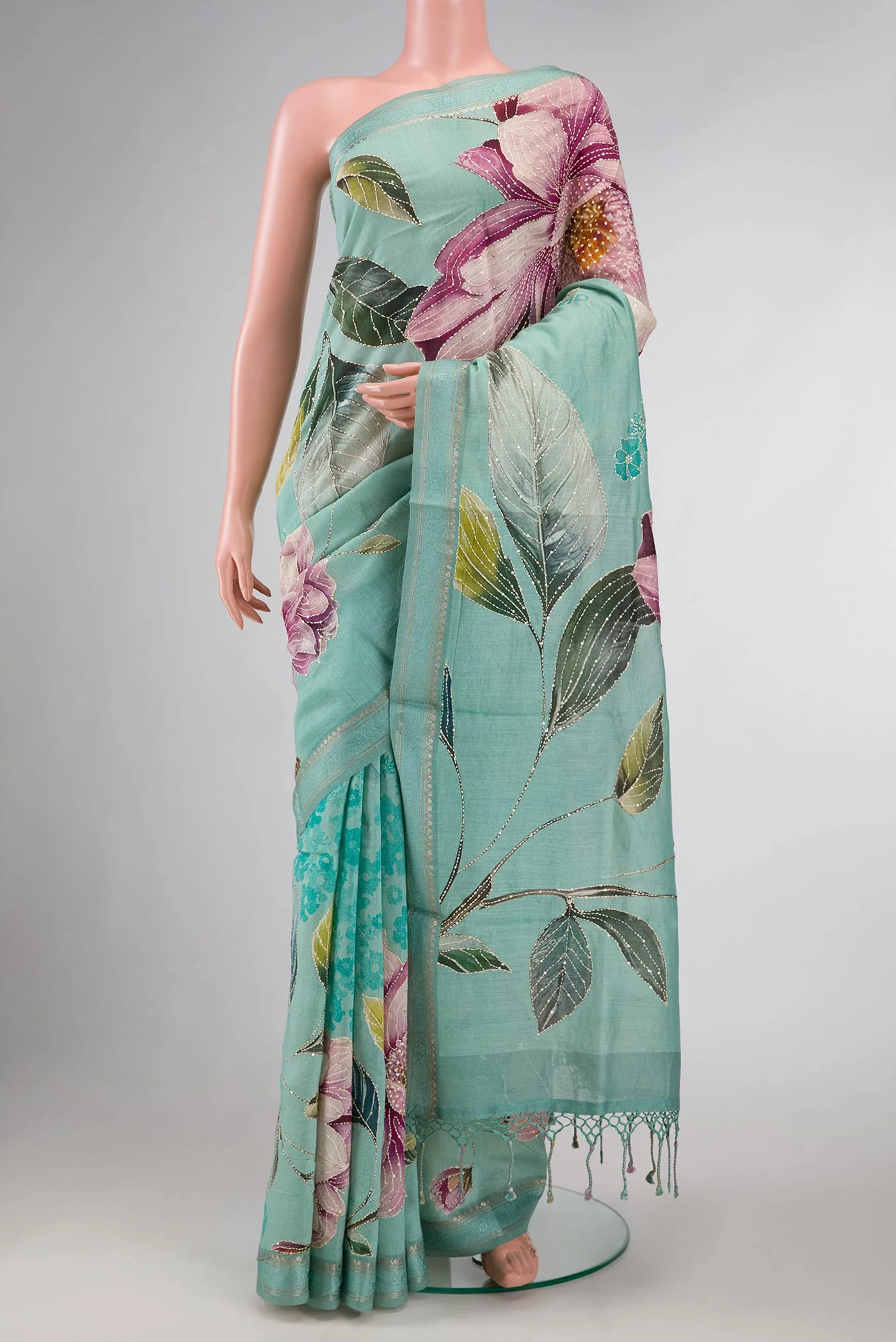 Sea Green Dual Tone Tussar Silk Saree