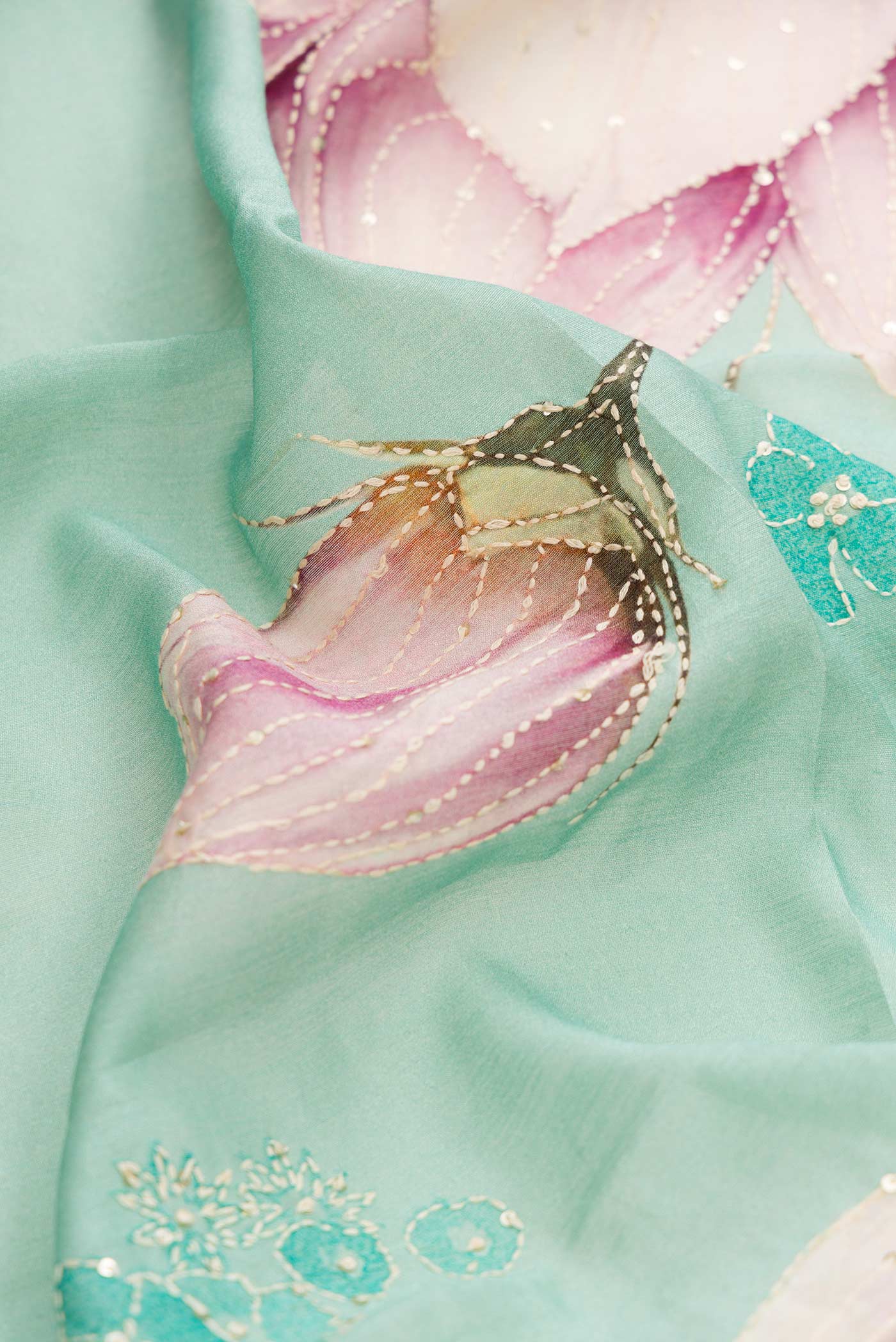 Sea Green Dual Tone Tussar Silk Saree - Image 2