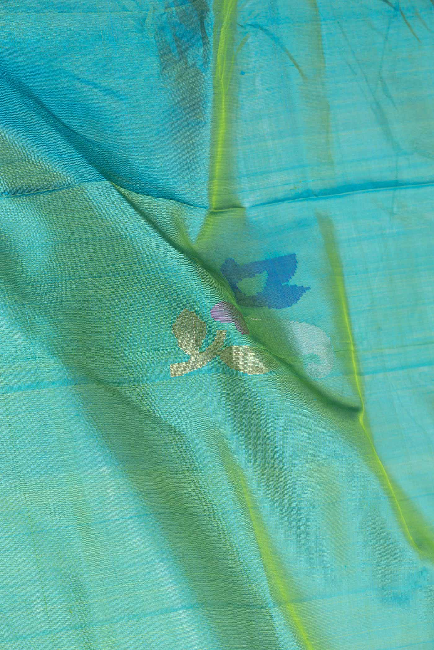 Green with Blue Color Uppada Silk Saree - Image 2
