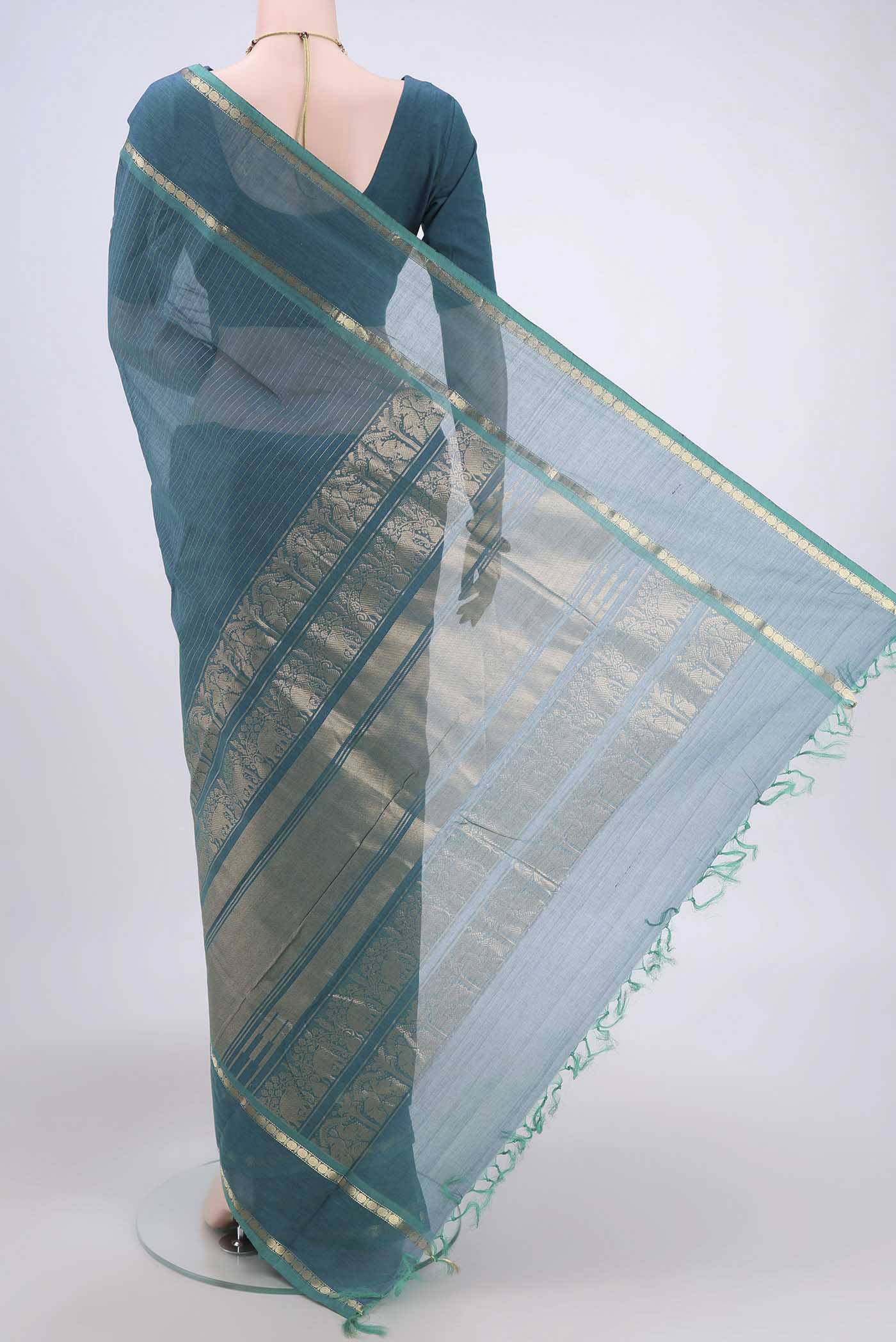 Blue Kanchi Cotton Saree - Image 3