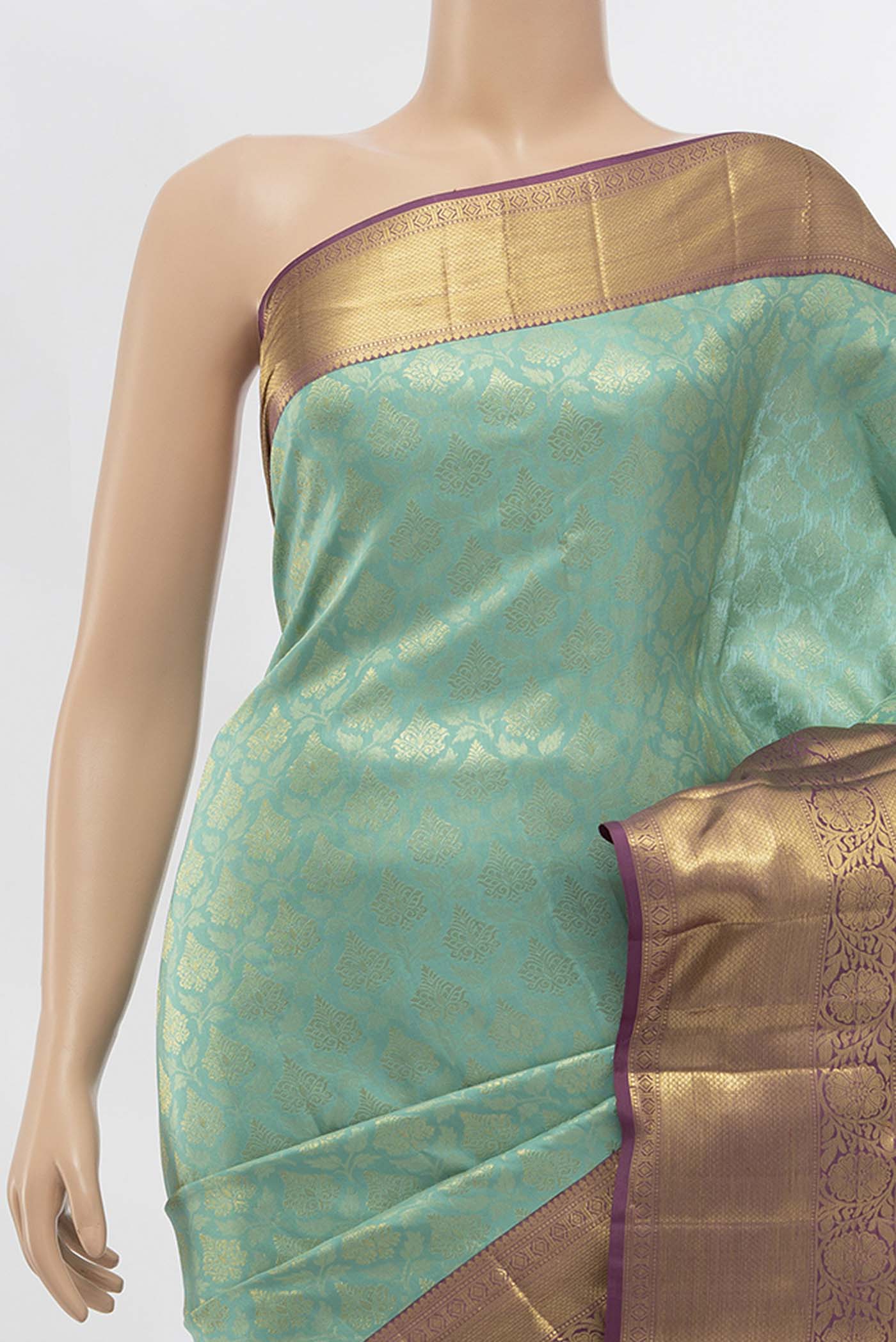 Sea Green Kanchipuram Silk Saree - Image 2