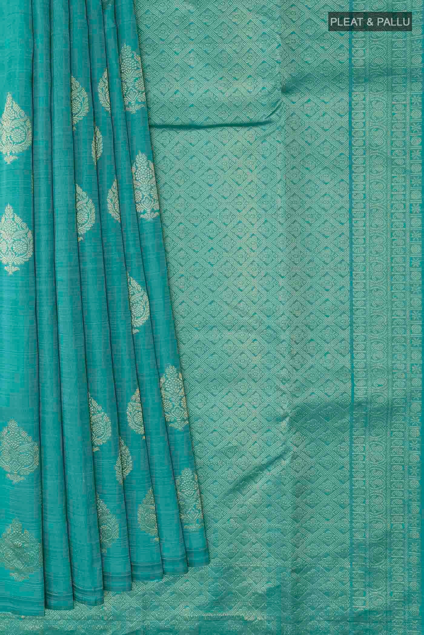 Sea Green Kanchipuram Silk Saree - Image 4