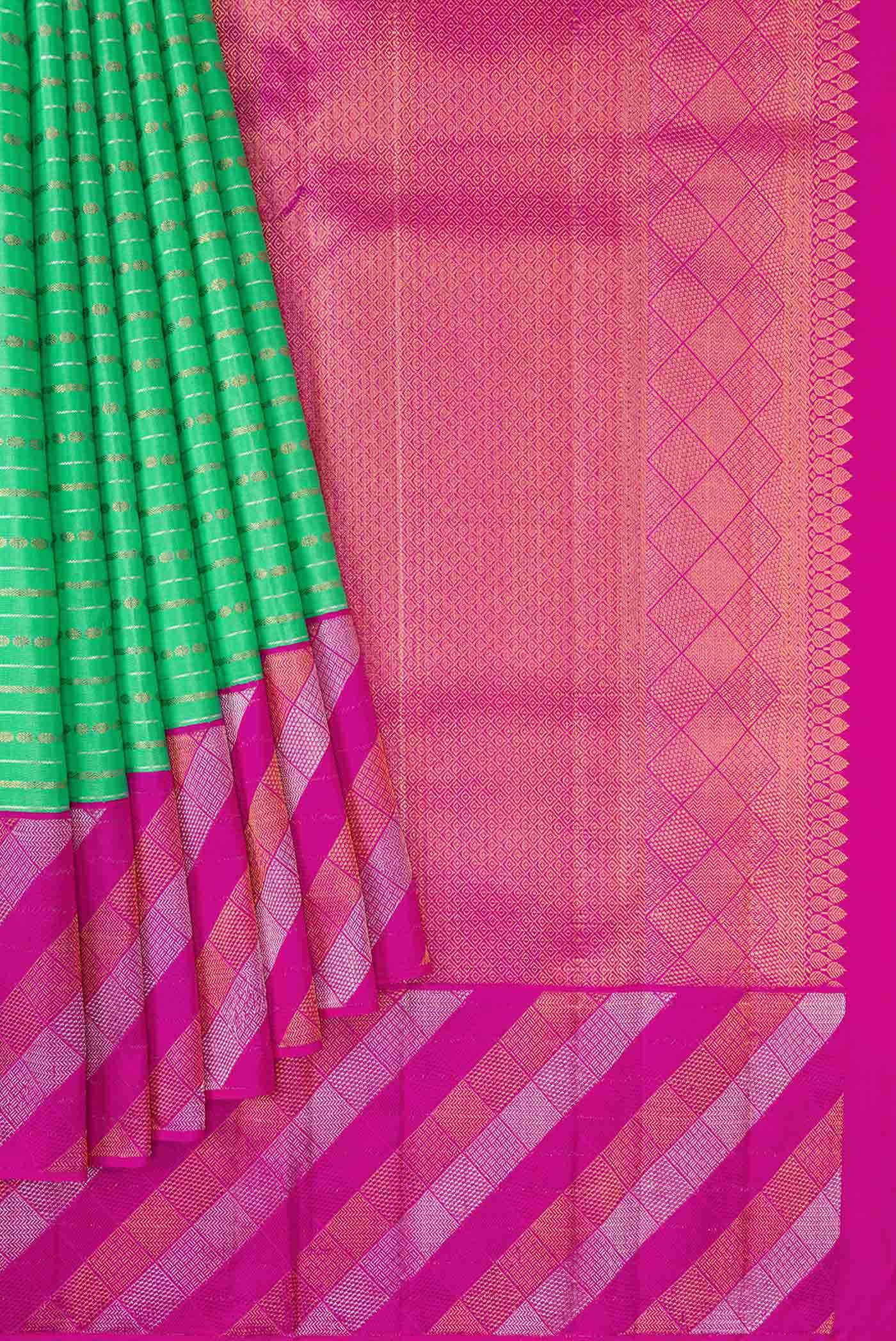 Pure Silk Pure Zari Sea Green Kanjivaram Saree - Image 2