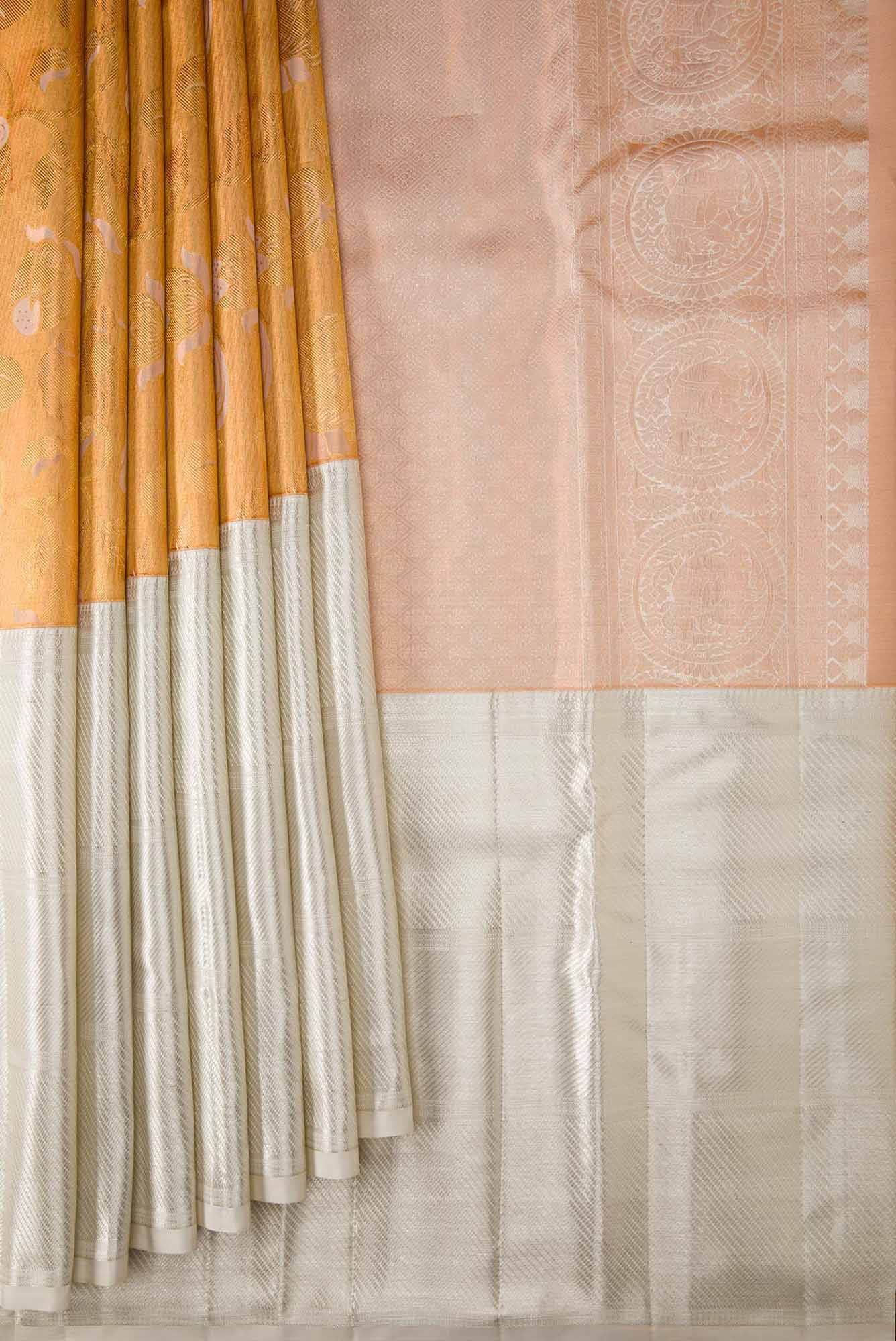 Sandal with Gold Color Kanjivaram Silk Saree - Image 2