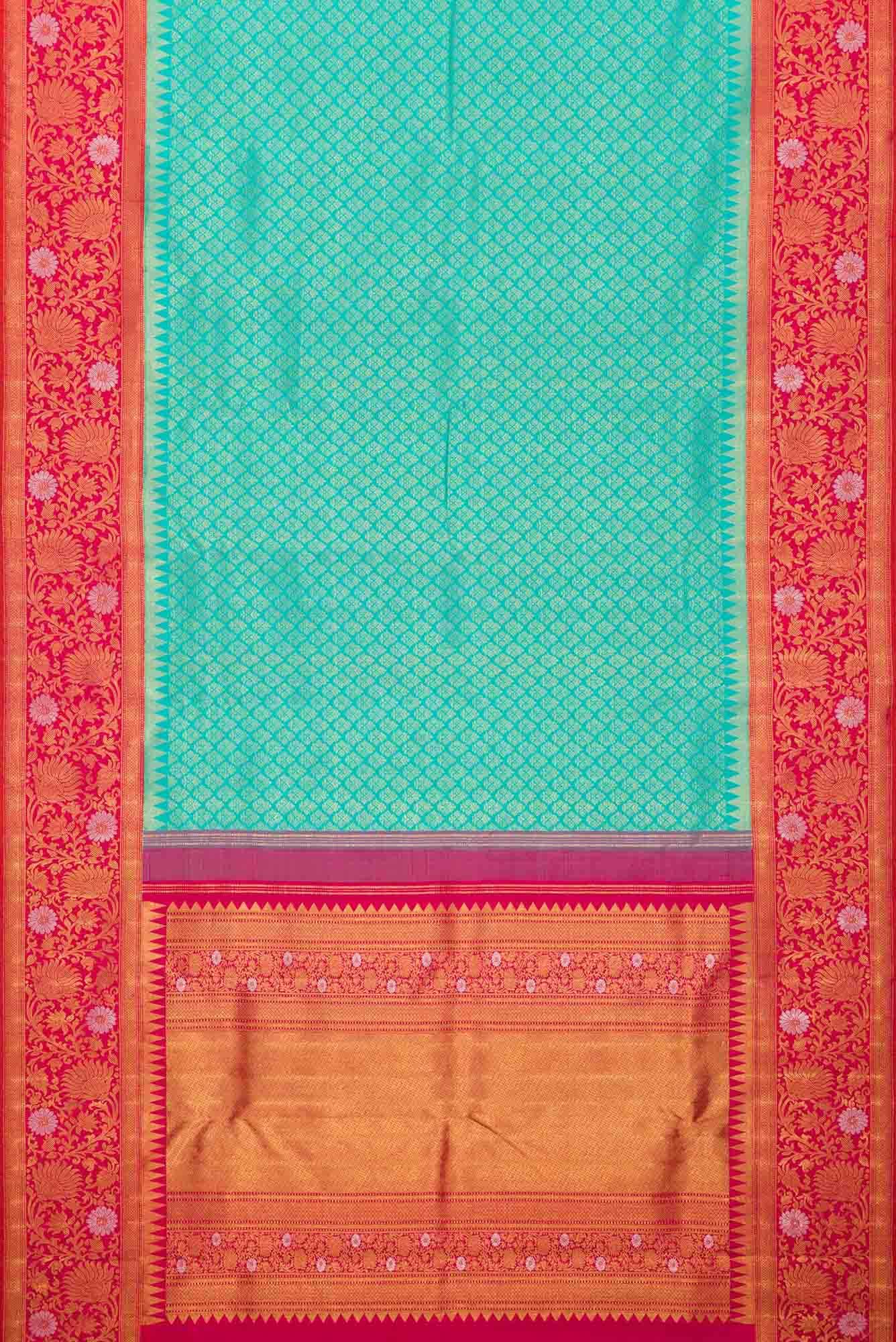 Pure Silk Pure Zari Sea Green Dual Tone Kanjivaram Saree - Image 4