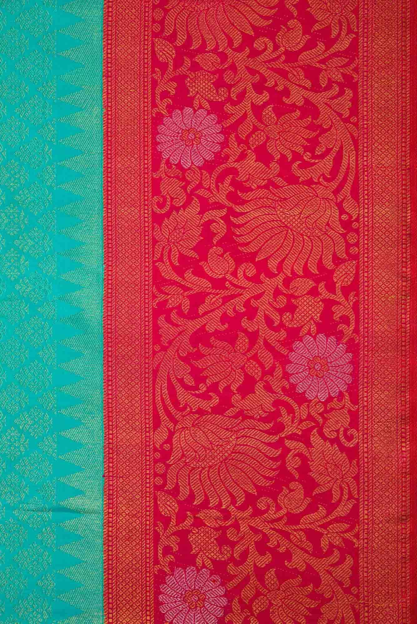 Pure Silk Pure Zari Sea Green Dual Tone Kanjivaram Saree - Image 5