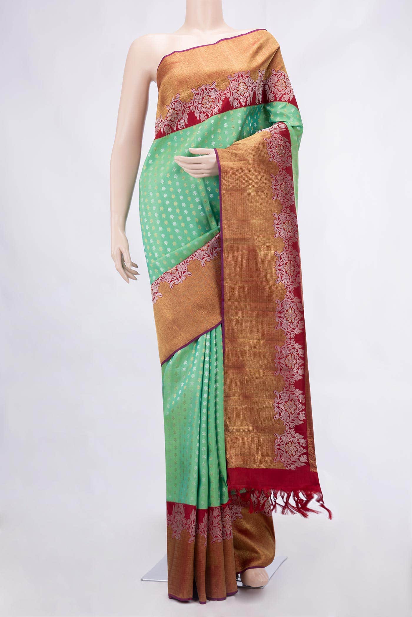 Pure Silk Pure Zari Sea Green Kanjivaram Saree