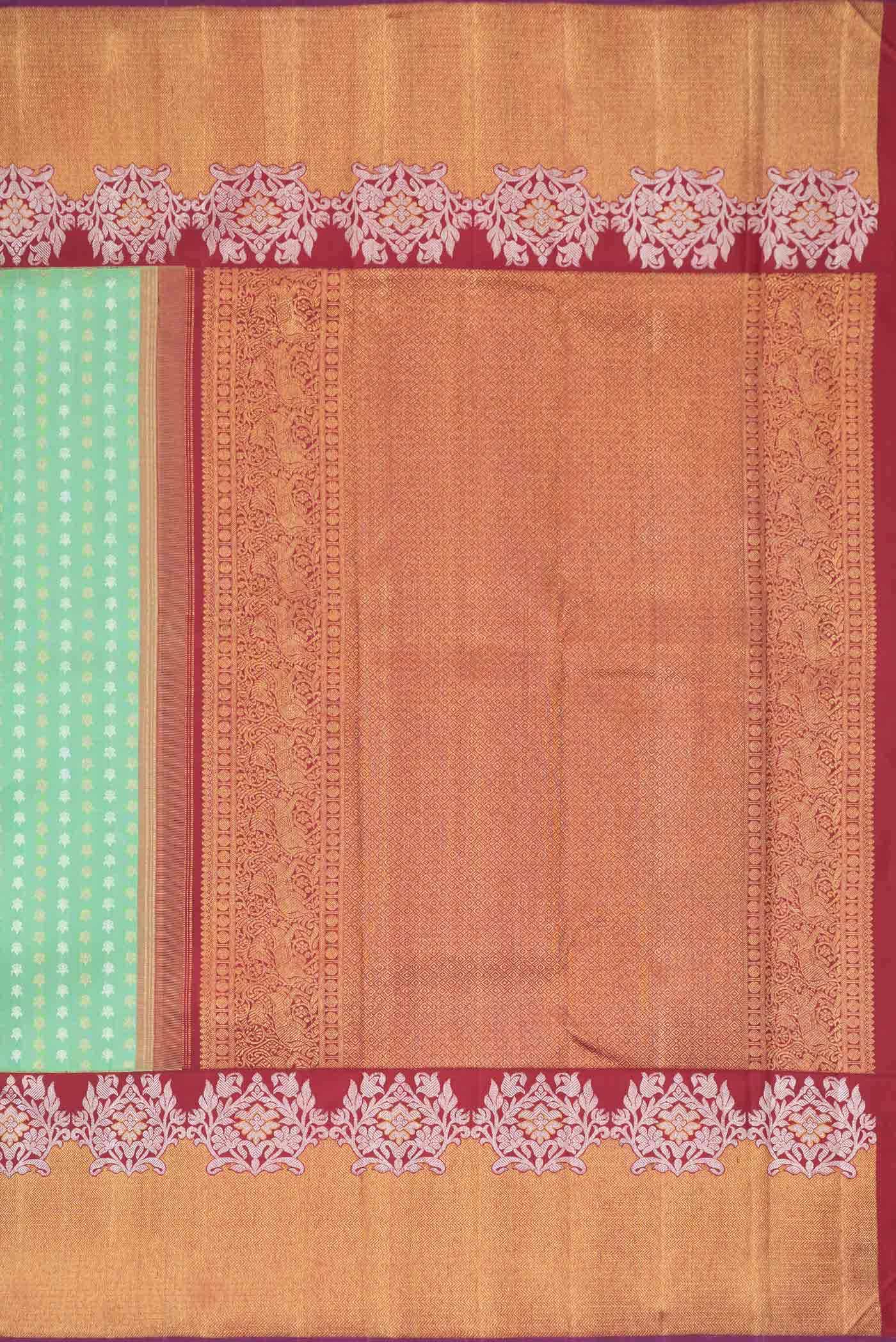 Pure Silk Pure Zari Sea Green Kanjivaram Saree - Image 5