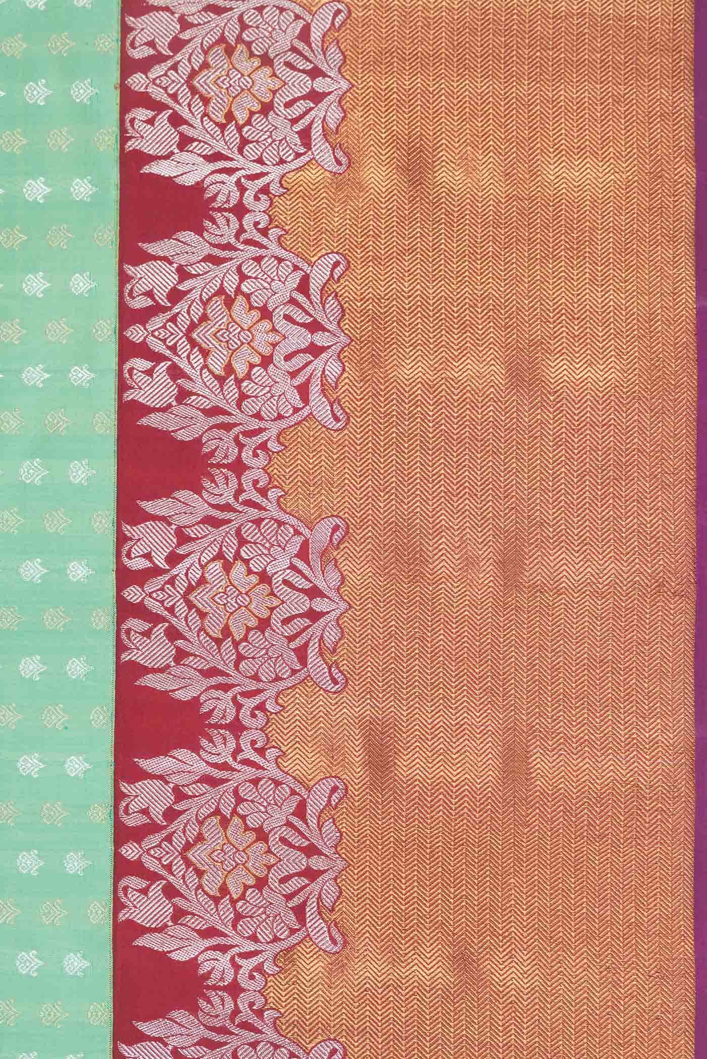 Pure Silk Pure Zari Sea Green Kanjivaram Saree - Image 6