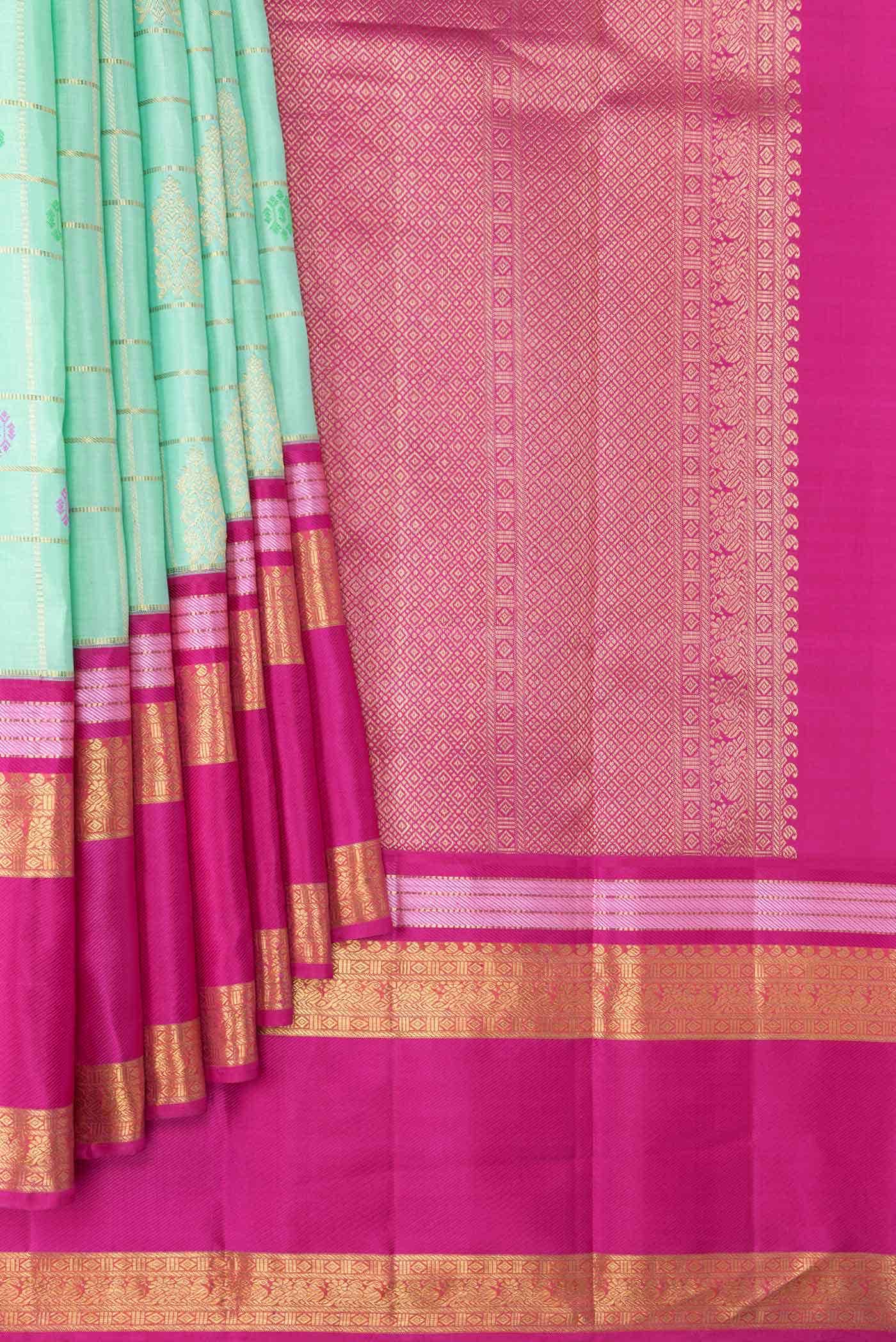 Pure Silk Pure Zari Sea Green Kanjivaram Saree - Image 2