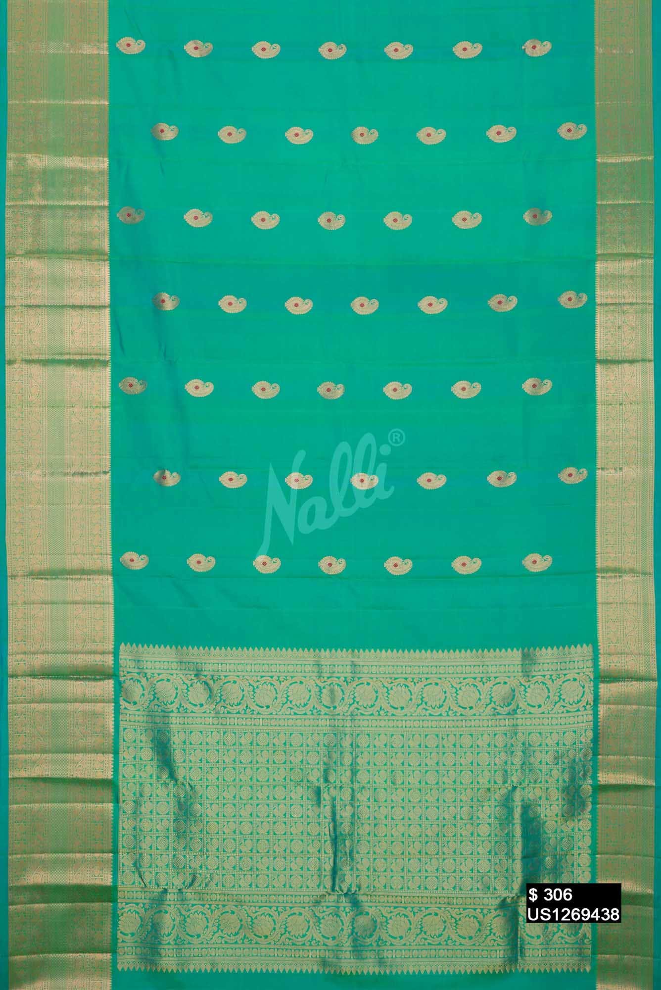 Sea Green Kanchipuram Silk Saree