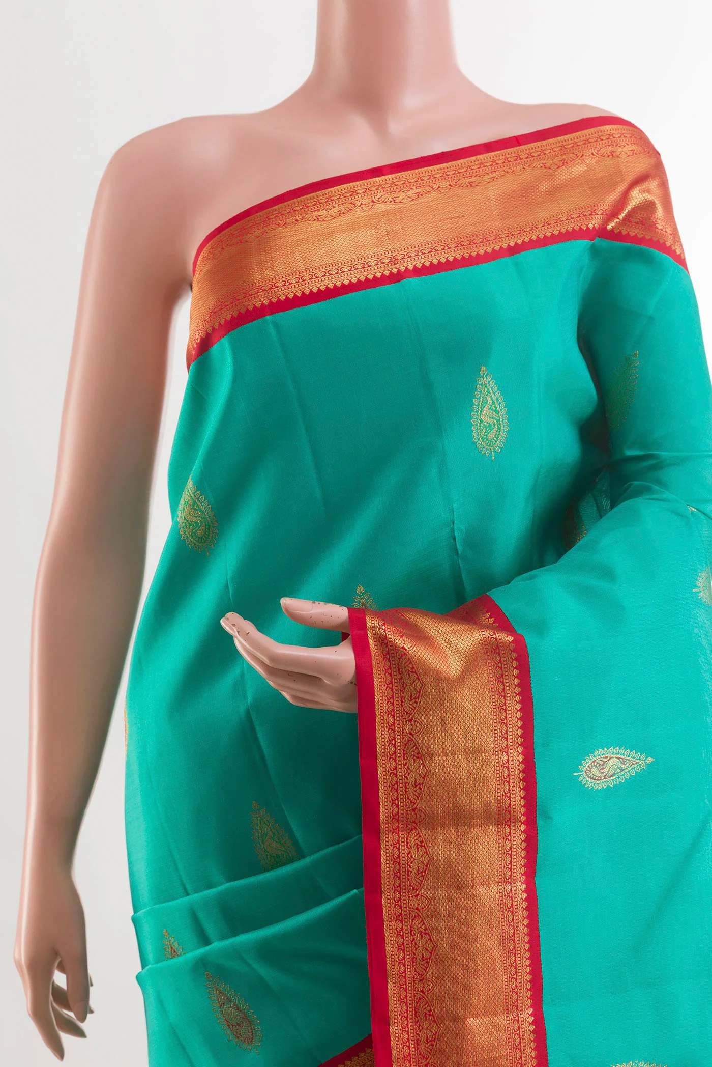 Turquoise Kanjivaram Silk Saree - Image 2