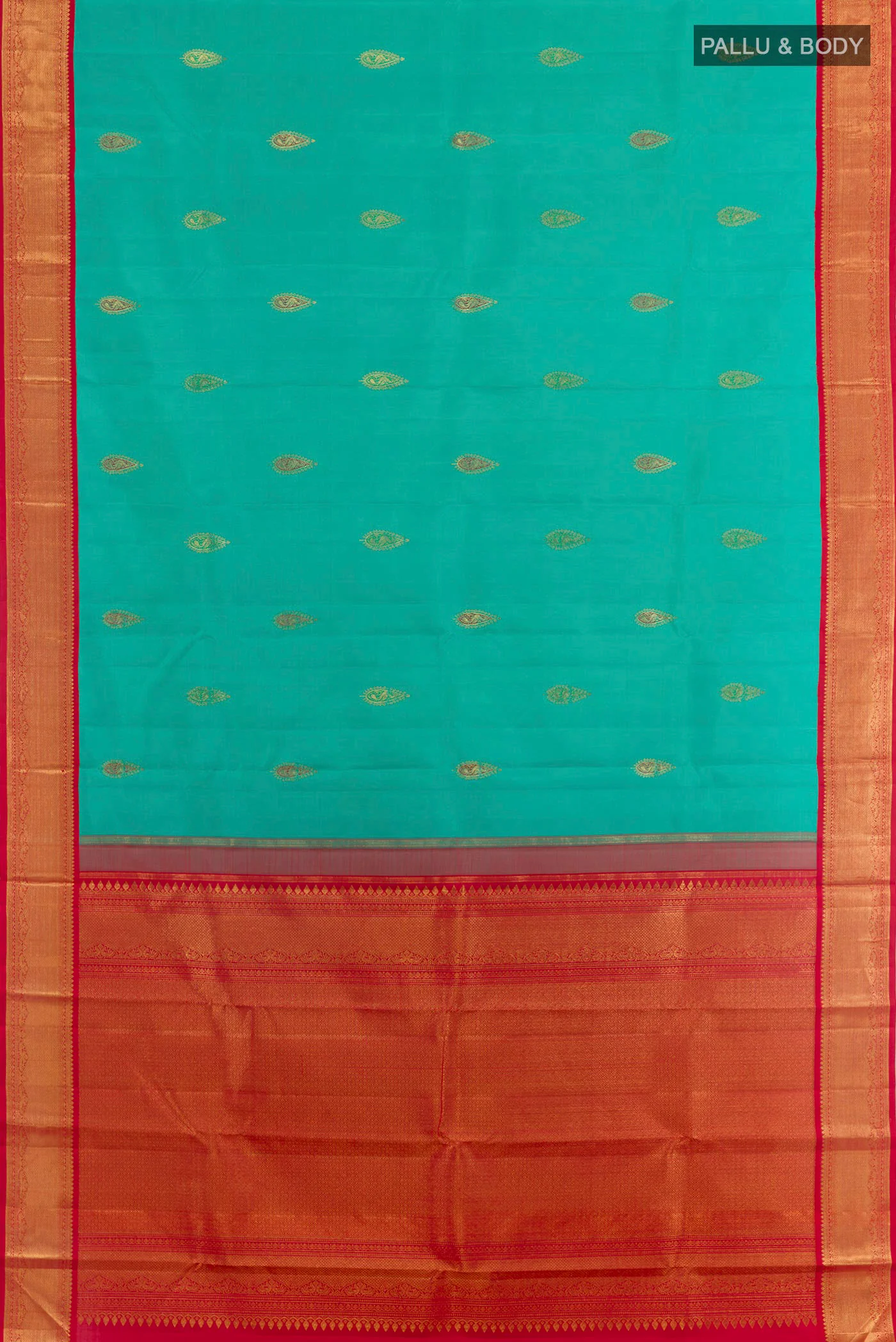Turquoise Kanjivaram Silk Saree - Image 5