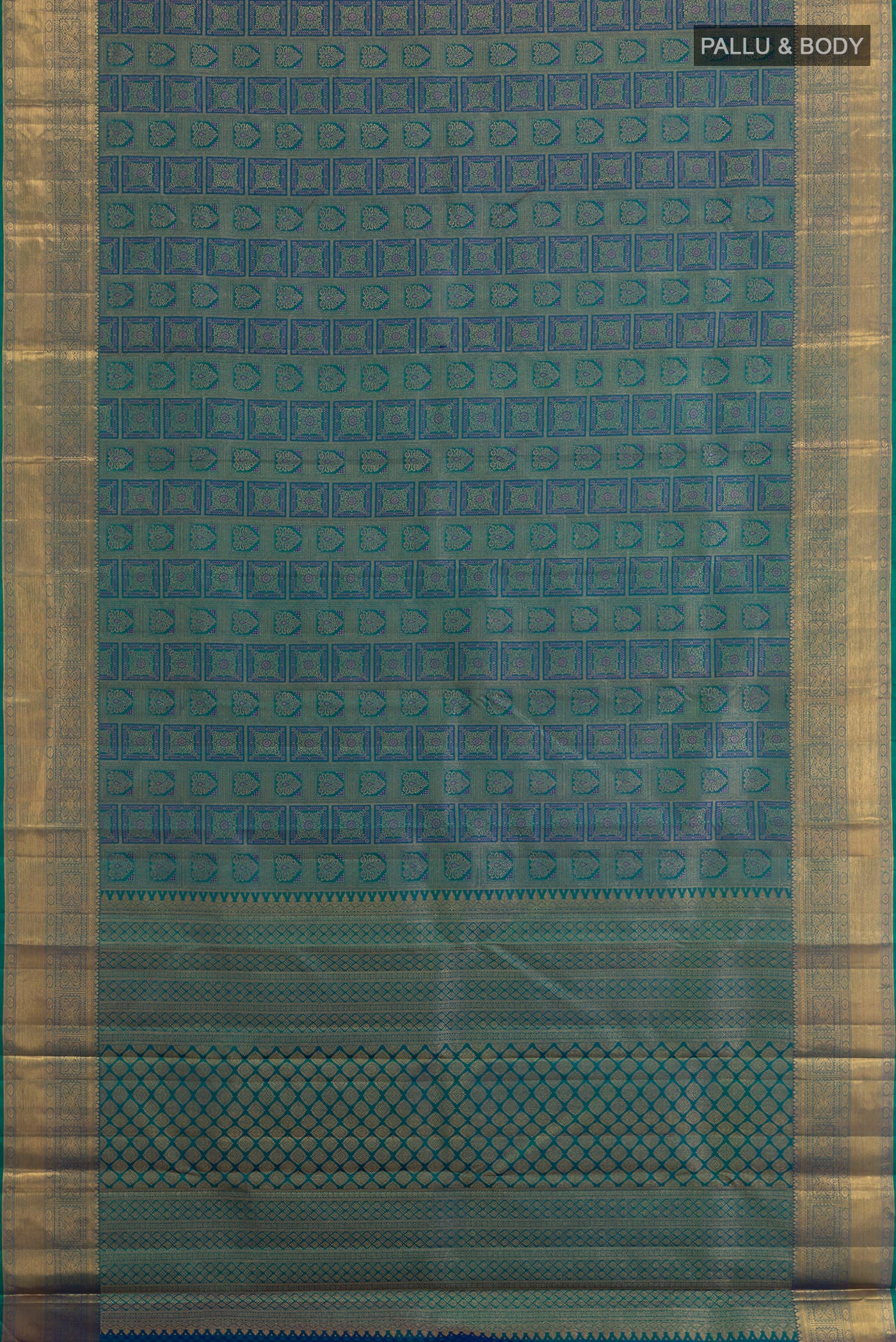 Blue with Green Color Kanjivaram Silk Saree - Image 3